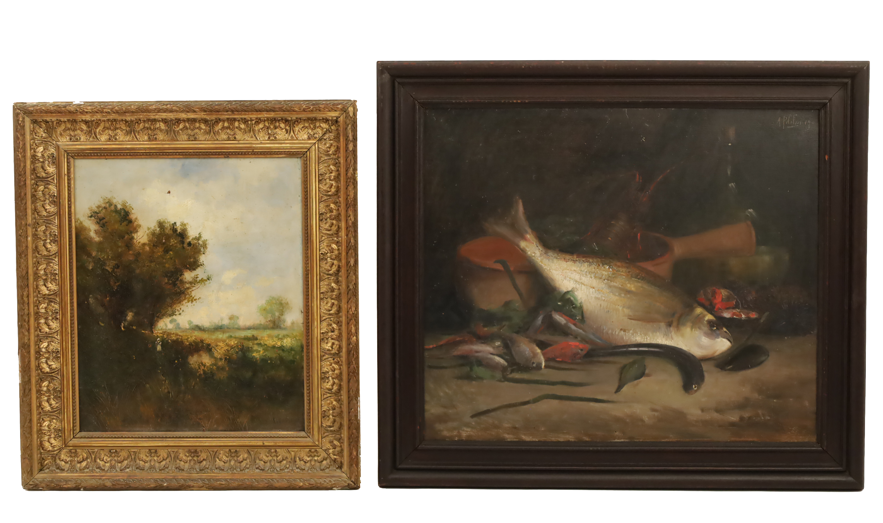 TWO ANTIQUE OIL ON CANVAS PAINTINGS