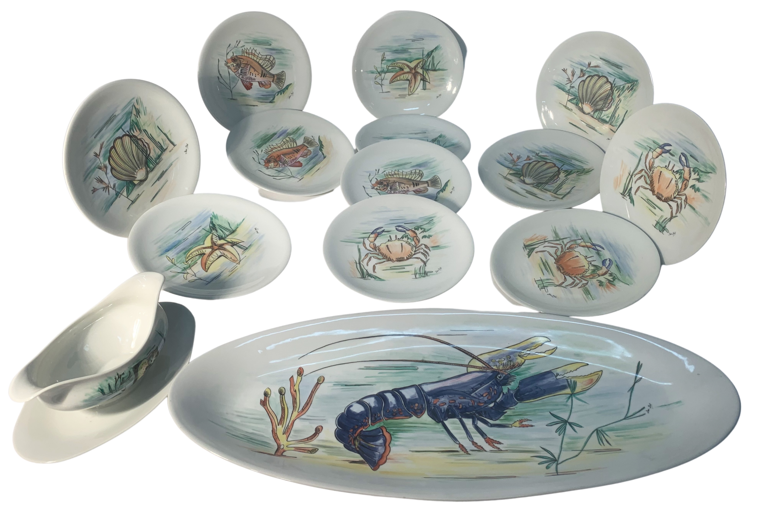 14 PC FRENCH LIMOGES SEAFOOD SERVICE 2f8c4c