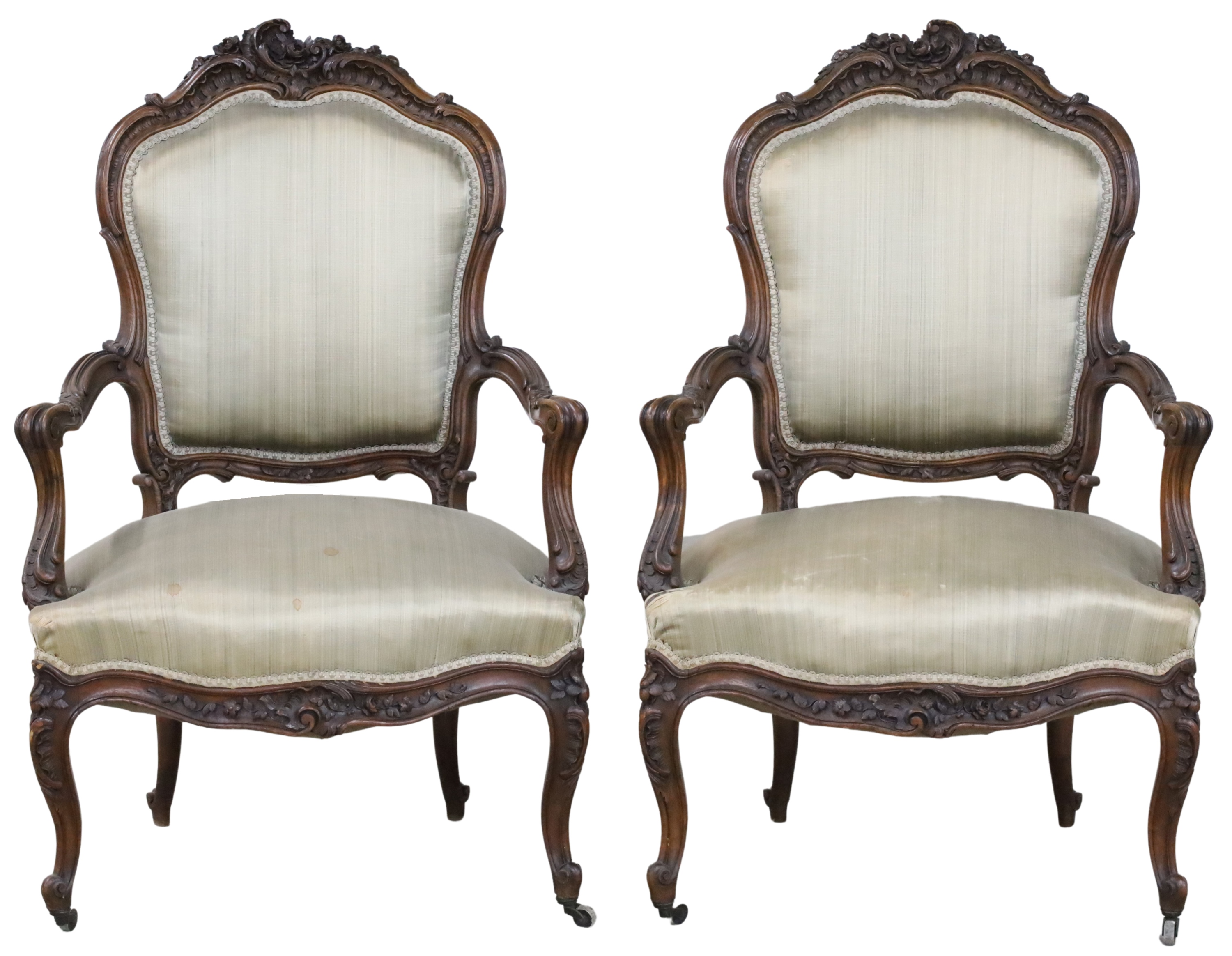 PR. OF LOUIS XV STYLE WALNUT FAUTEUILS