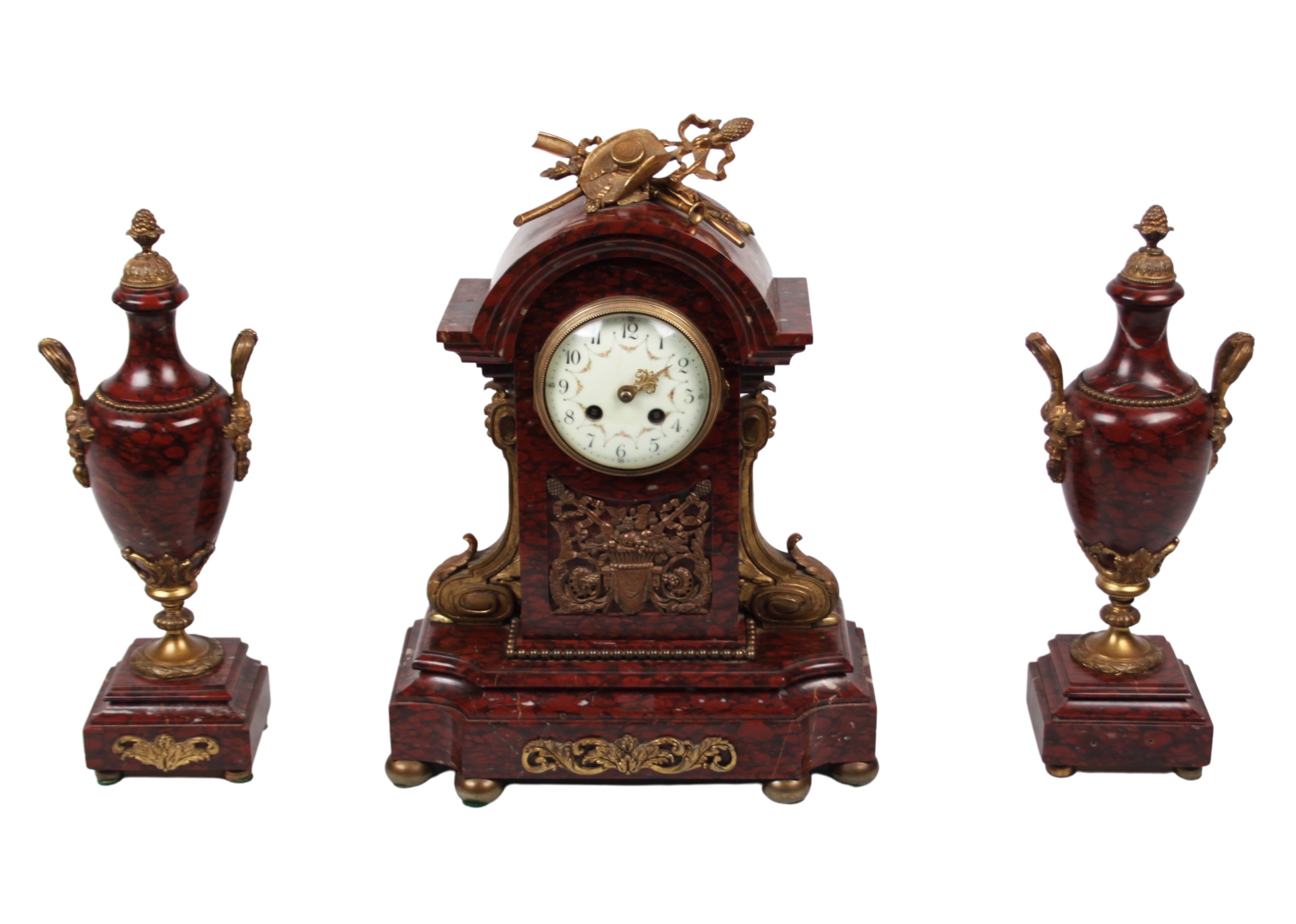 3 PC. FRENCH MARBLE CLOCK GARNITURE