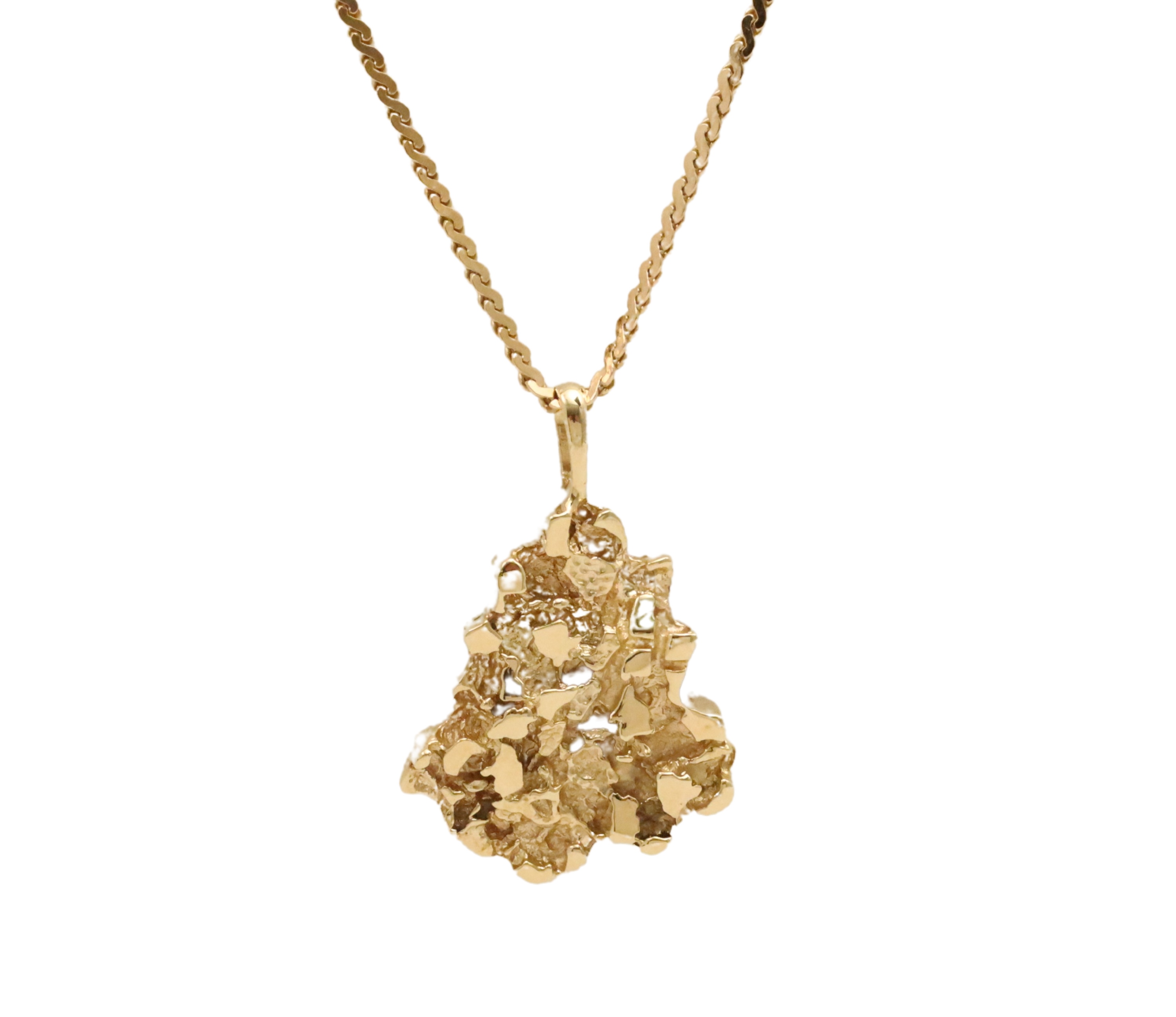 14K YG 22" NECKLACE & NUGGET PENDANT