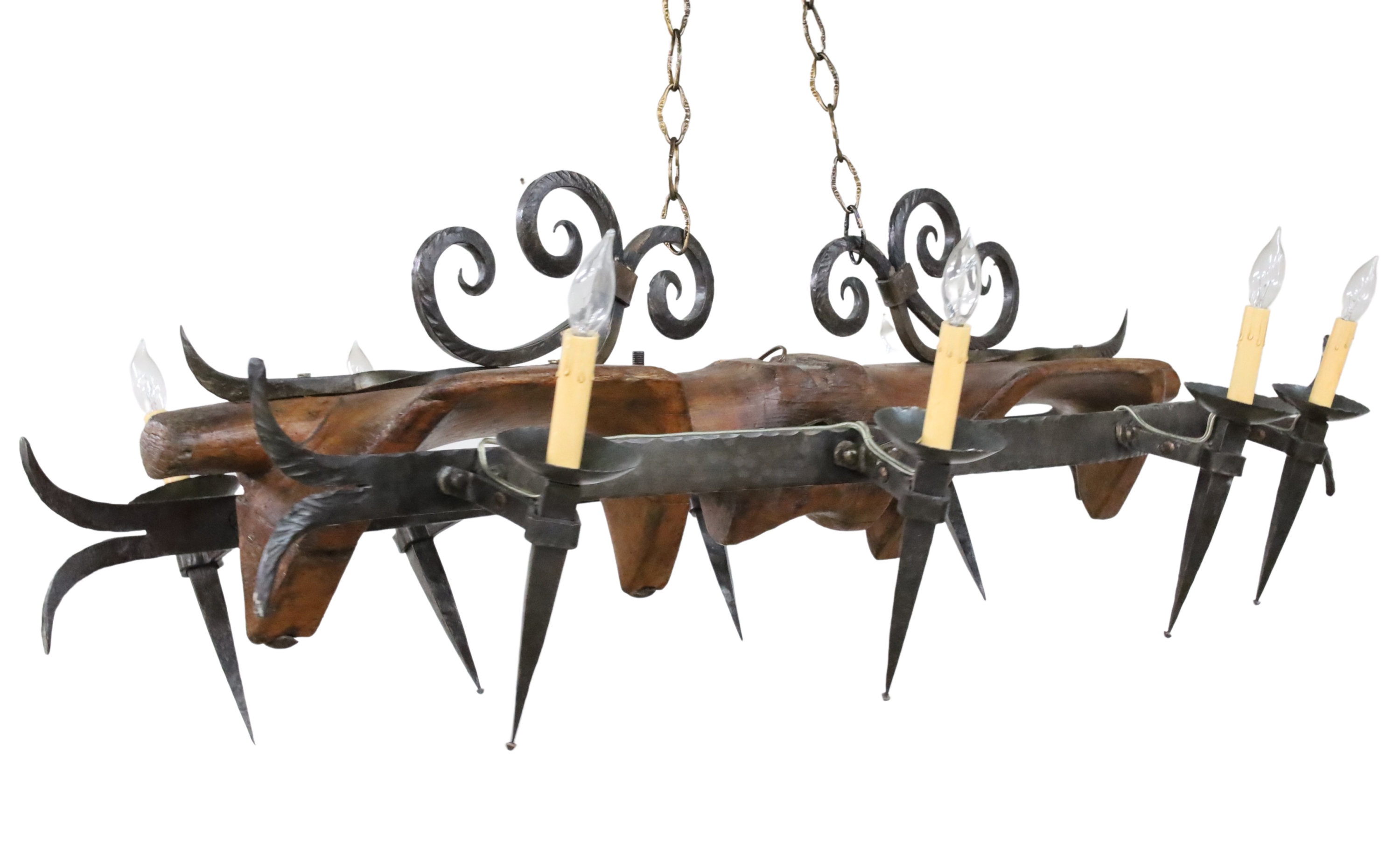 HAND FORGED IRON OXEN YOKE CHANDELIER 2f8daf