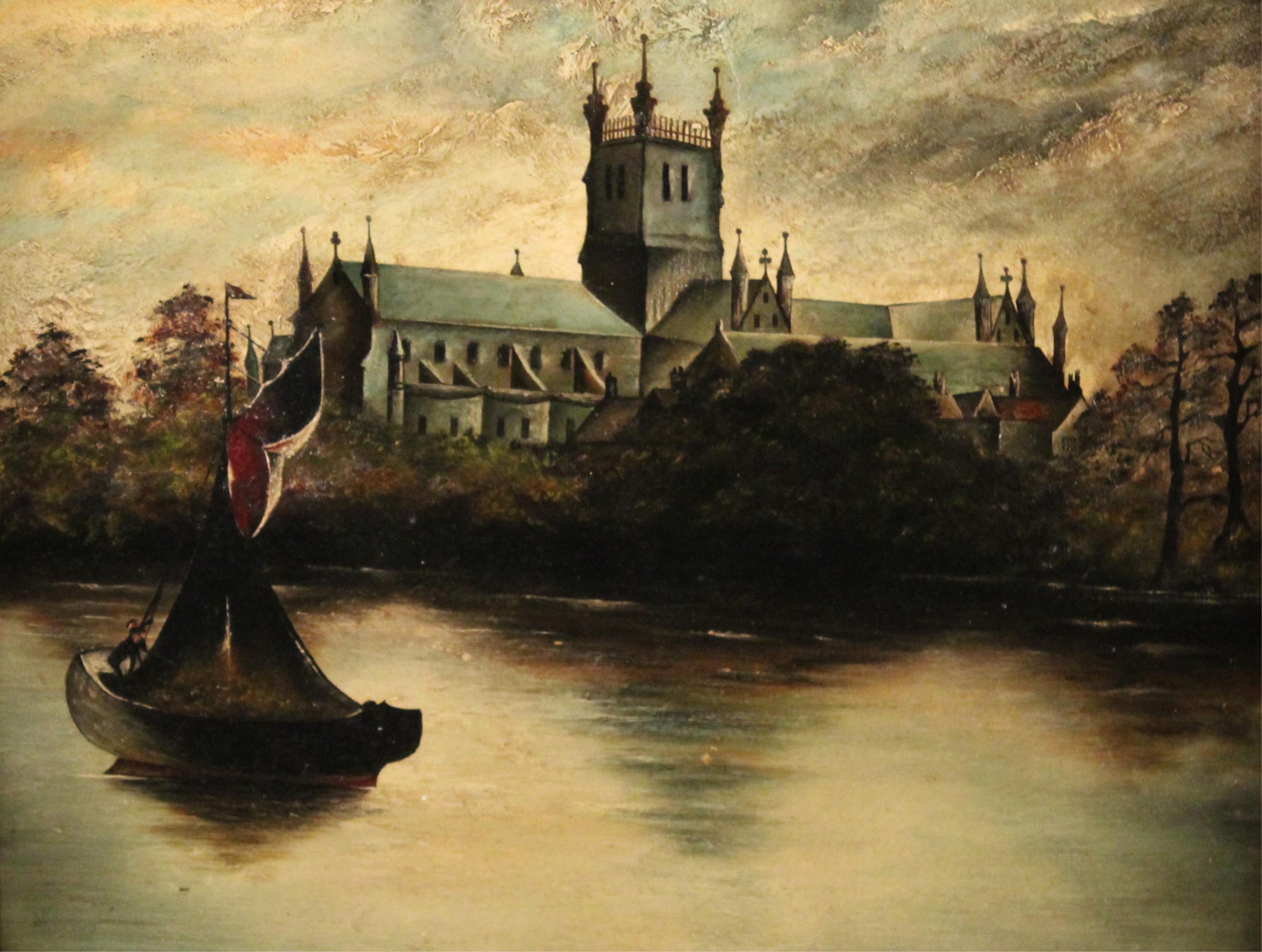 19TH C. OIL ON BOARD OF CASTLE