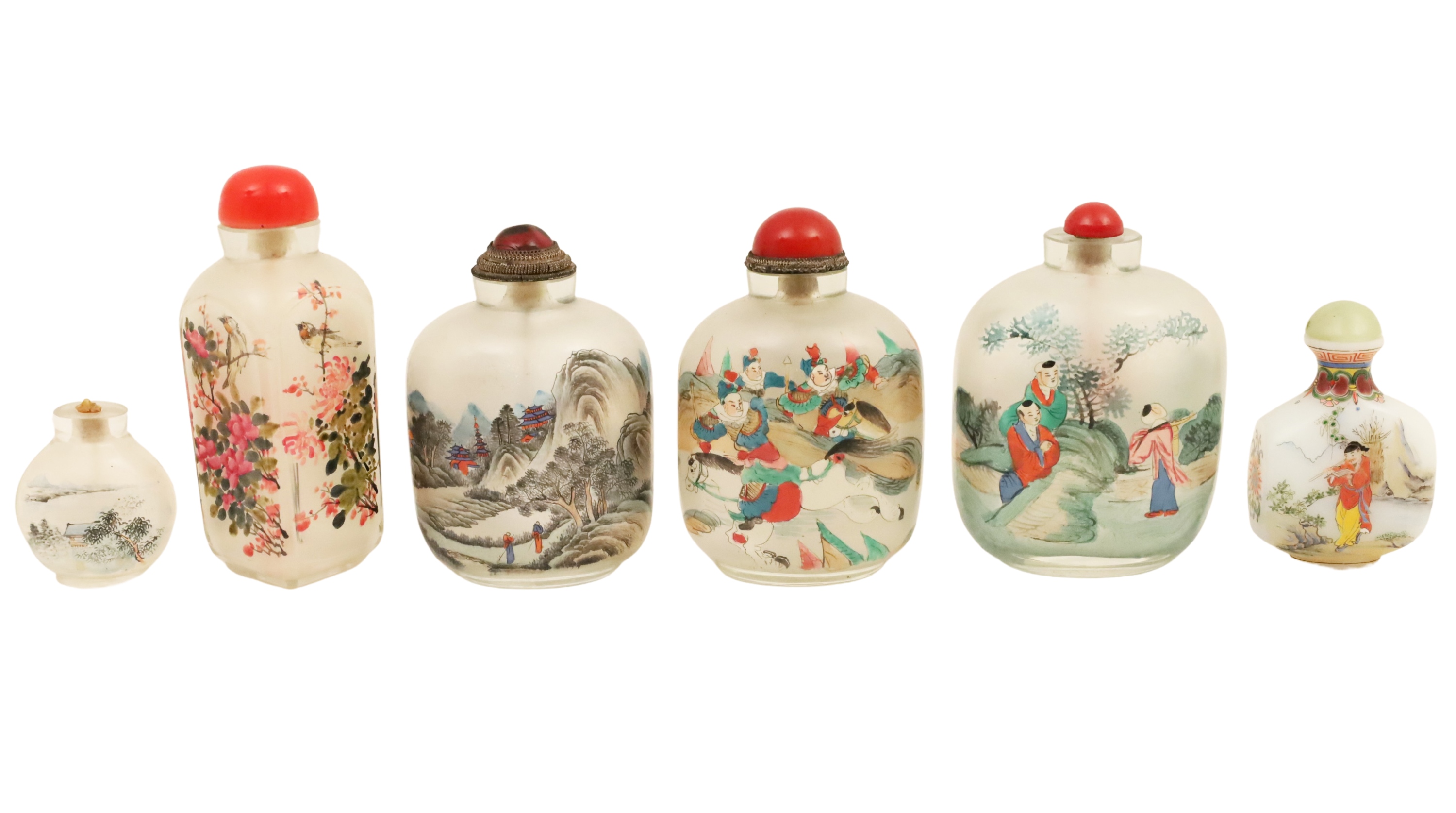 6 CHINESE REVERSE PAINTED GLASS