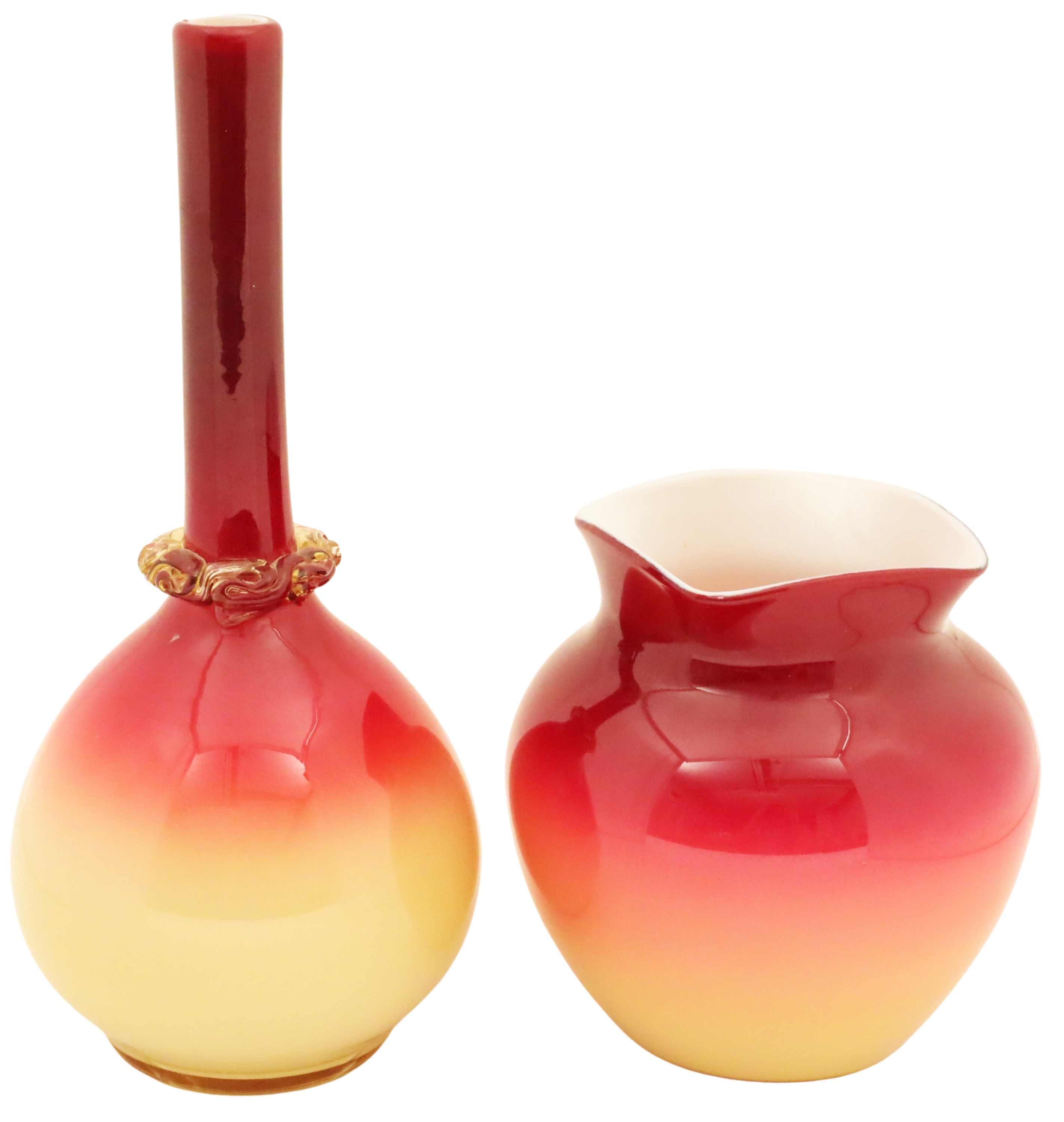 TWO PLATED AMBERINA GLASS VASES Two