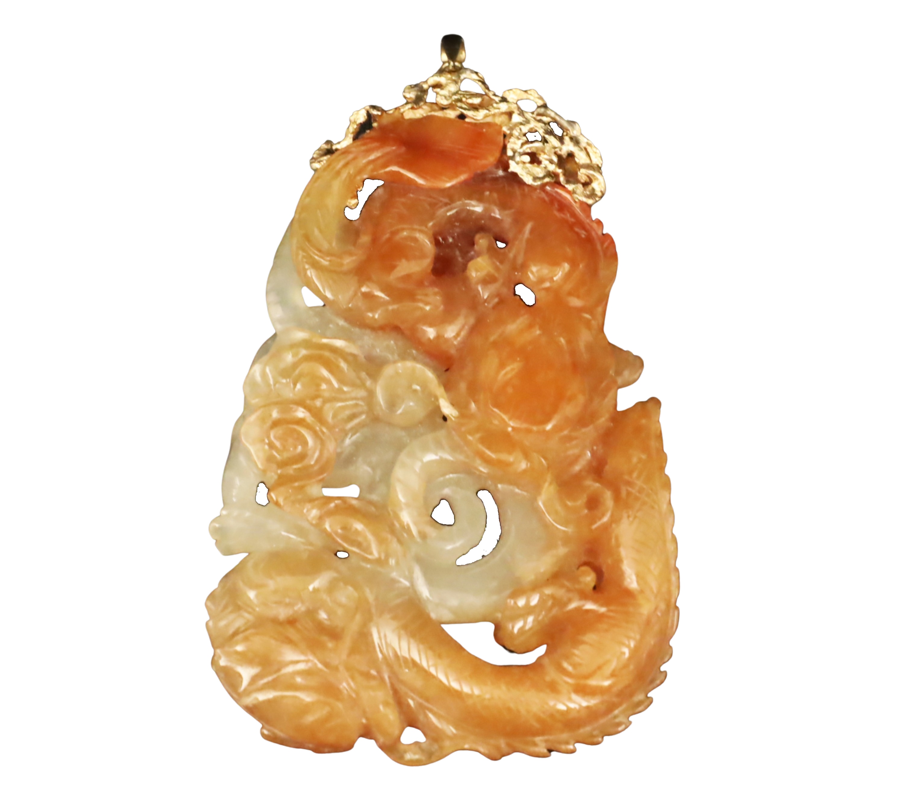 ORIENTAL CARVED JADE PENDANT 14K 2f8e27