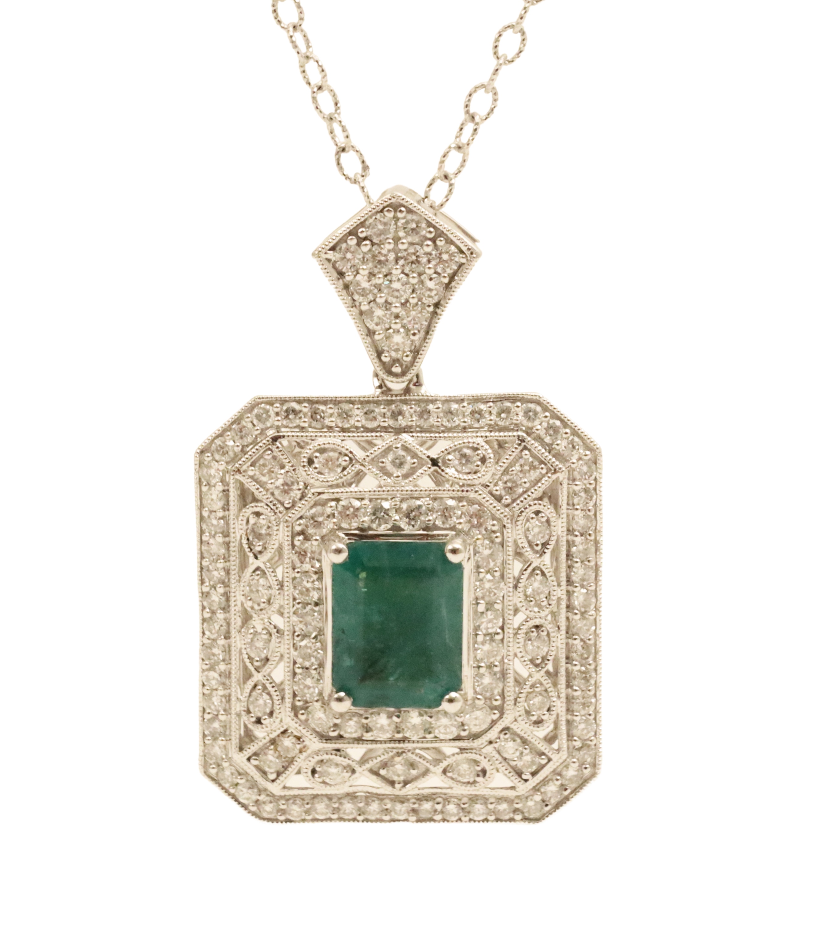 18K WG EMERALD & DIAMOND PENDANT