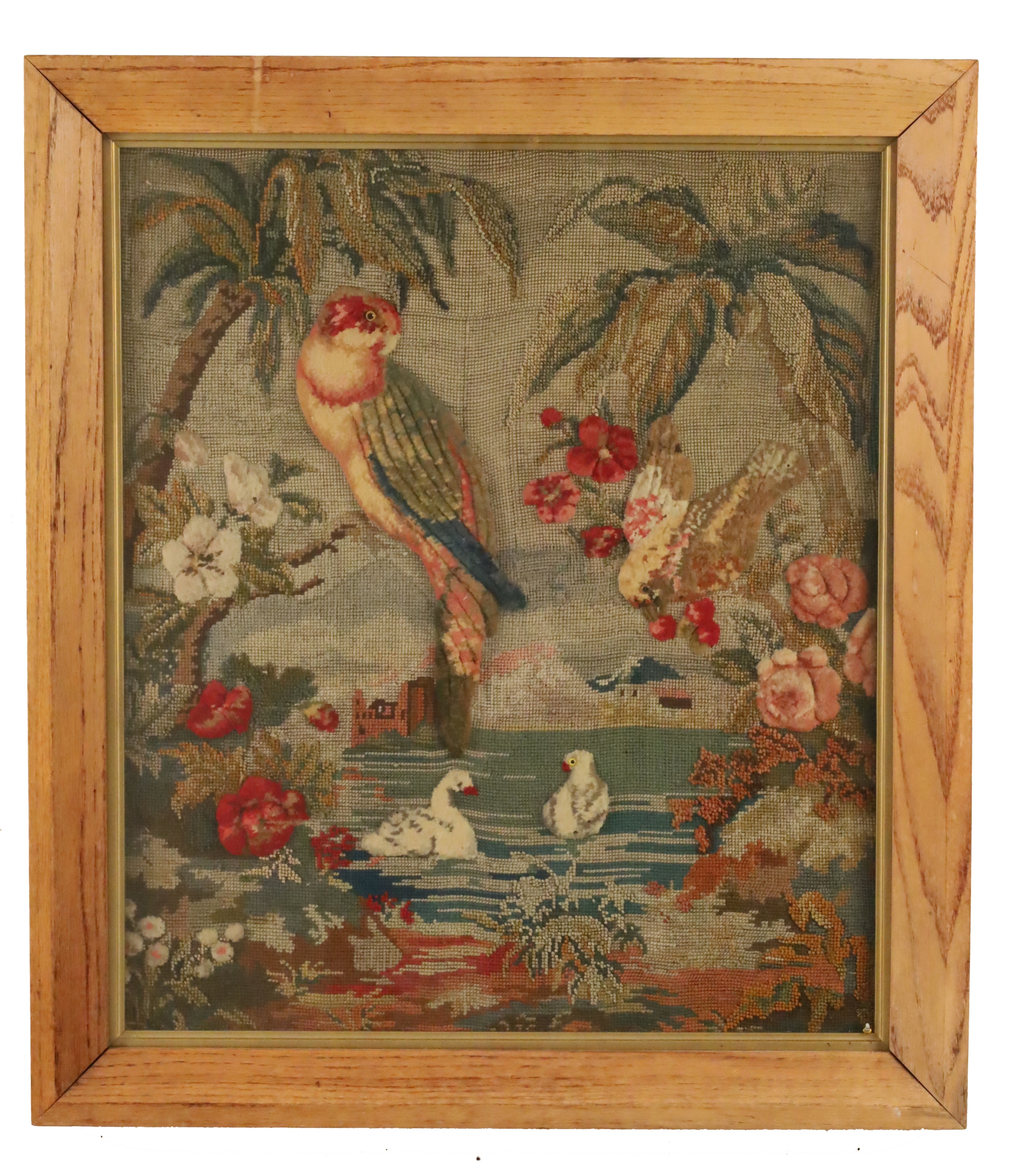 ANTIQUE NEEDLEPOINT OF BIRDS IN