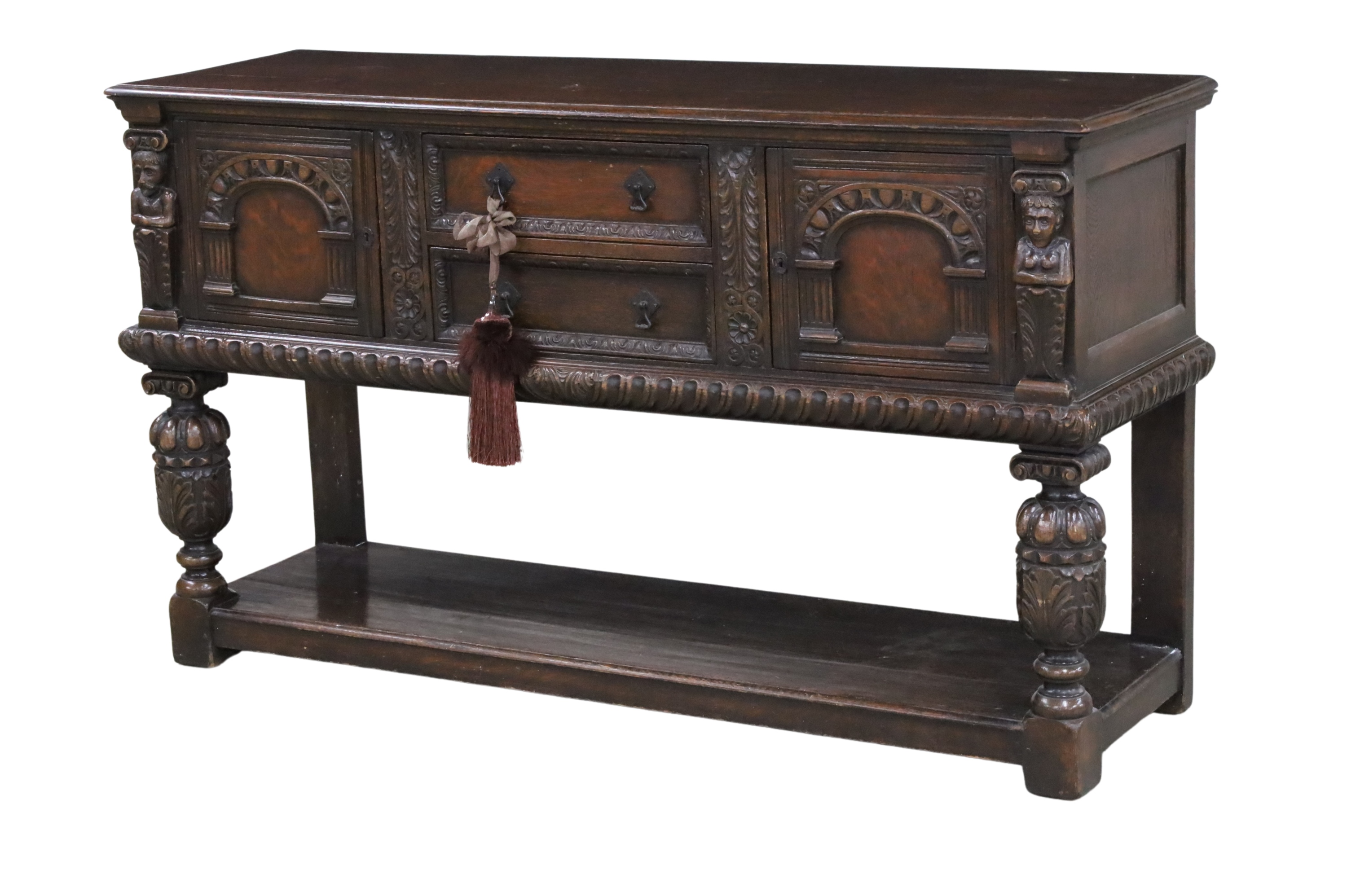 HANDSOME JACOBEAN STYLE OAK CARVED BUFFET