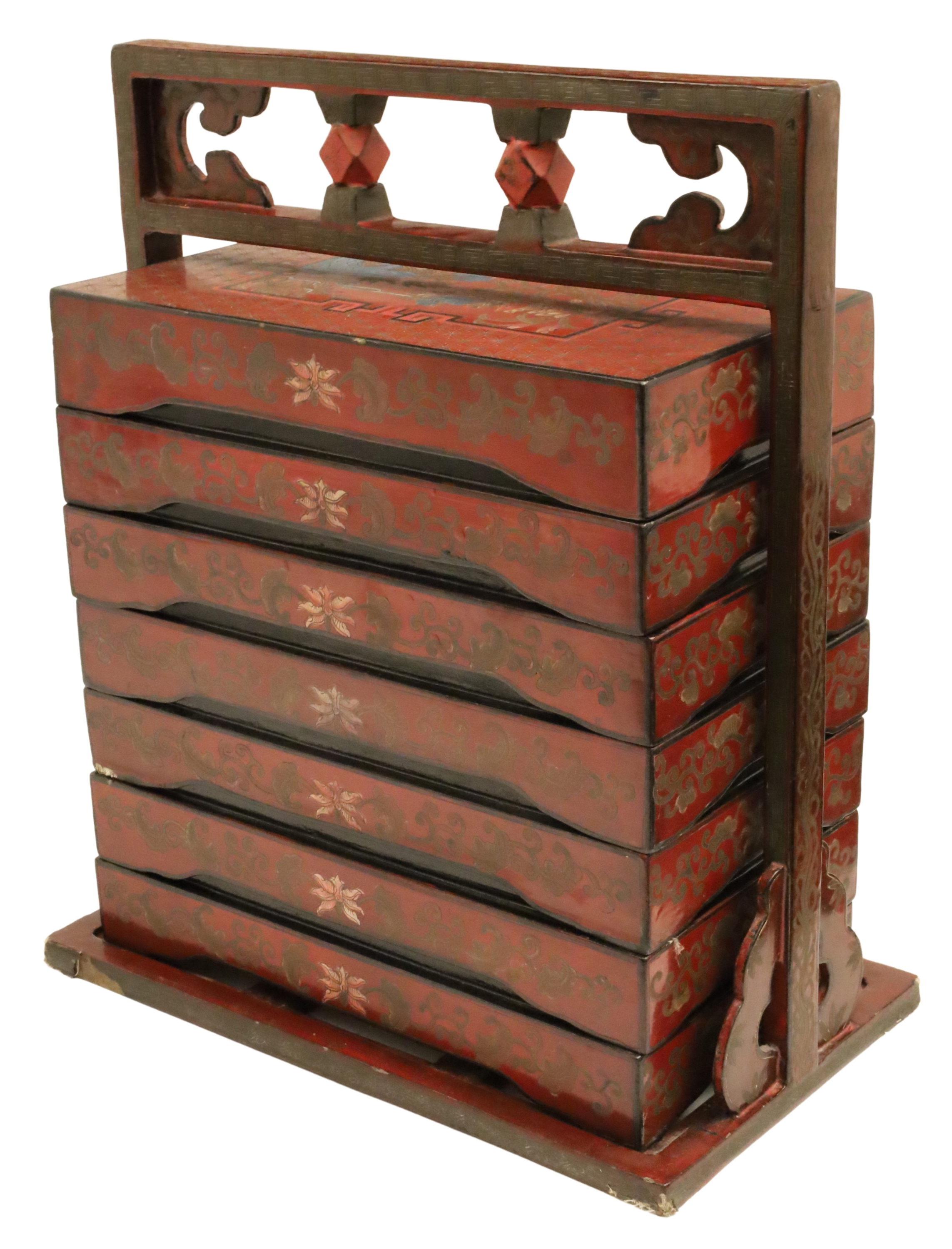 ANTIQUE CHINESE RED LACQUERED WEDDING