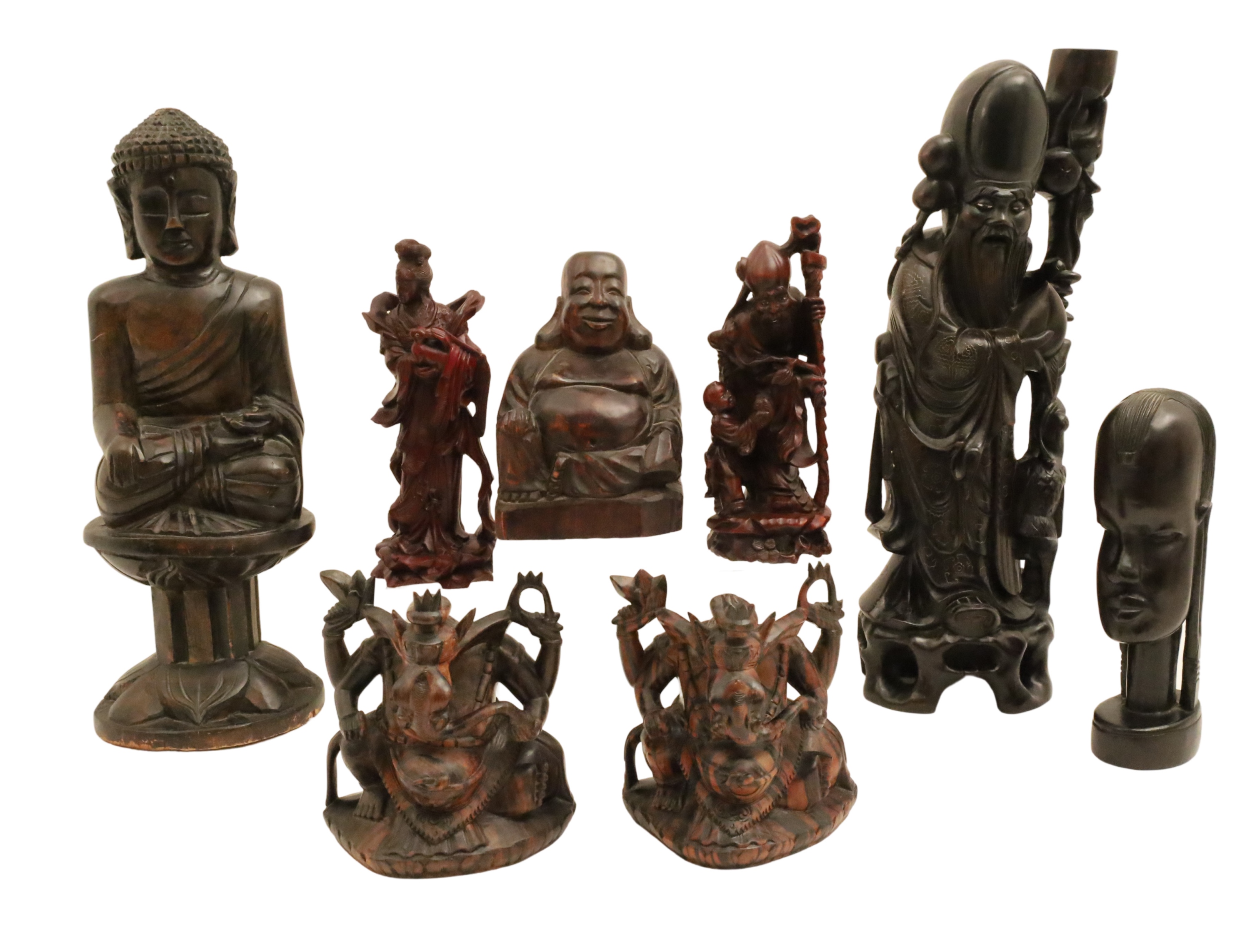 GROUP OF 8 ORIENTAL CARVED HARDWOOD