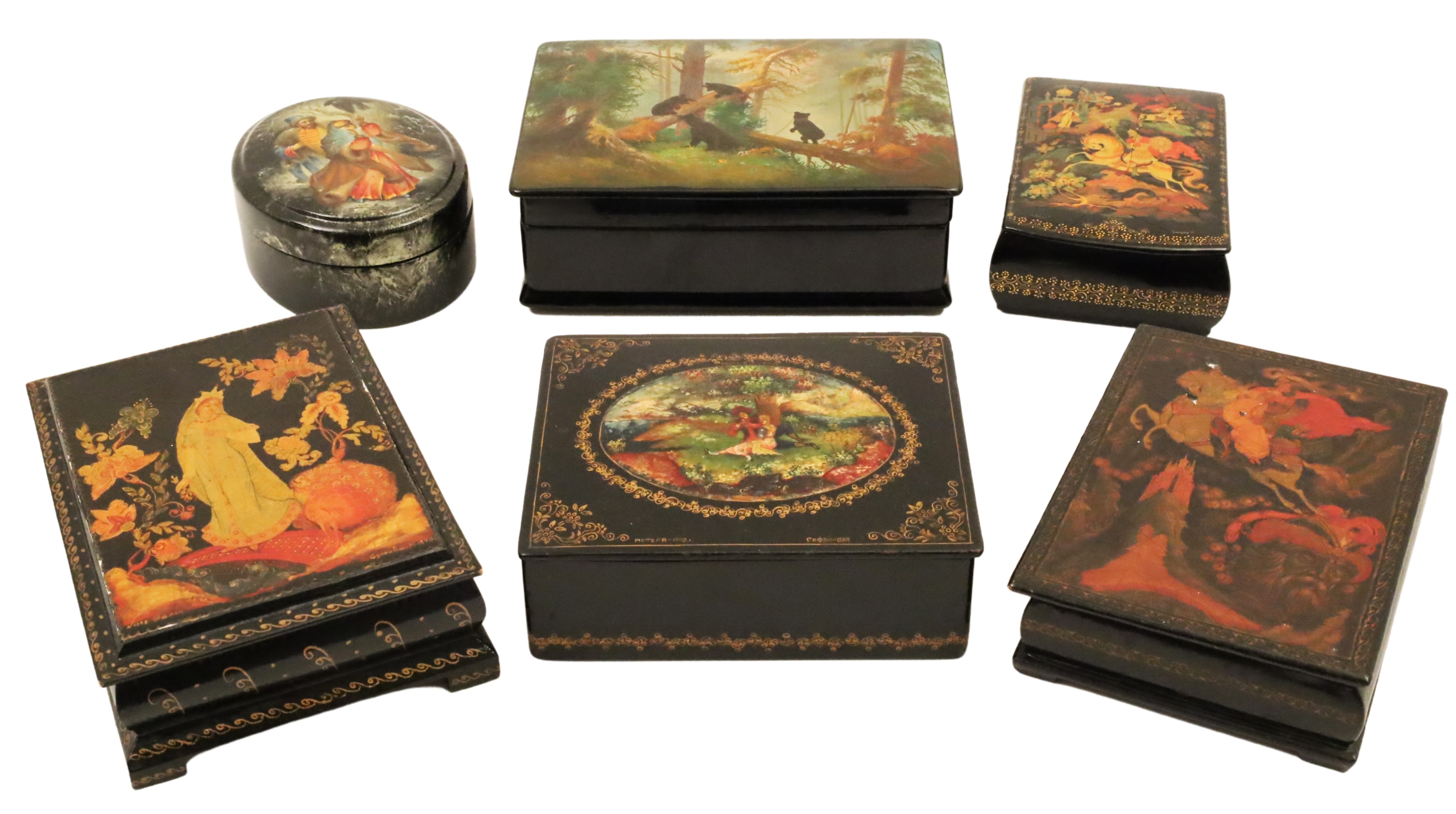 GROUP OF 6 RUSSIAN LACQUER BOXES