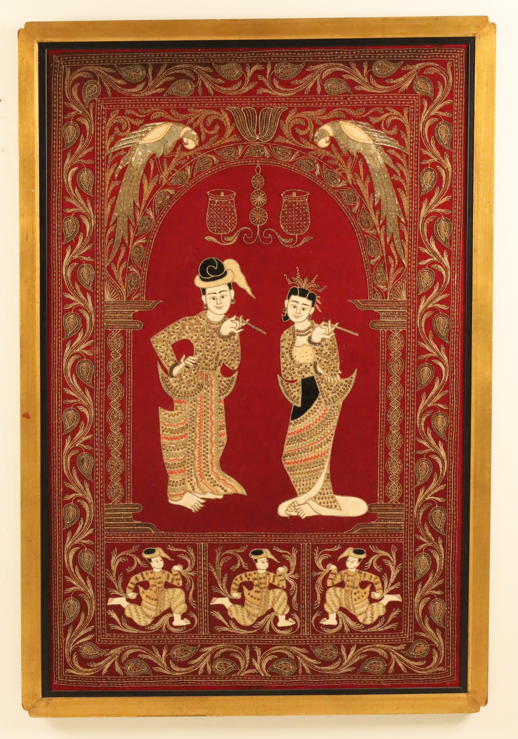 FRAMED INDO-CHINESE BEADED EMBROIDERY