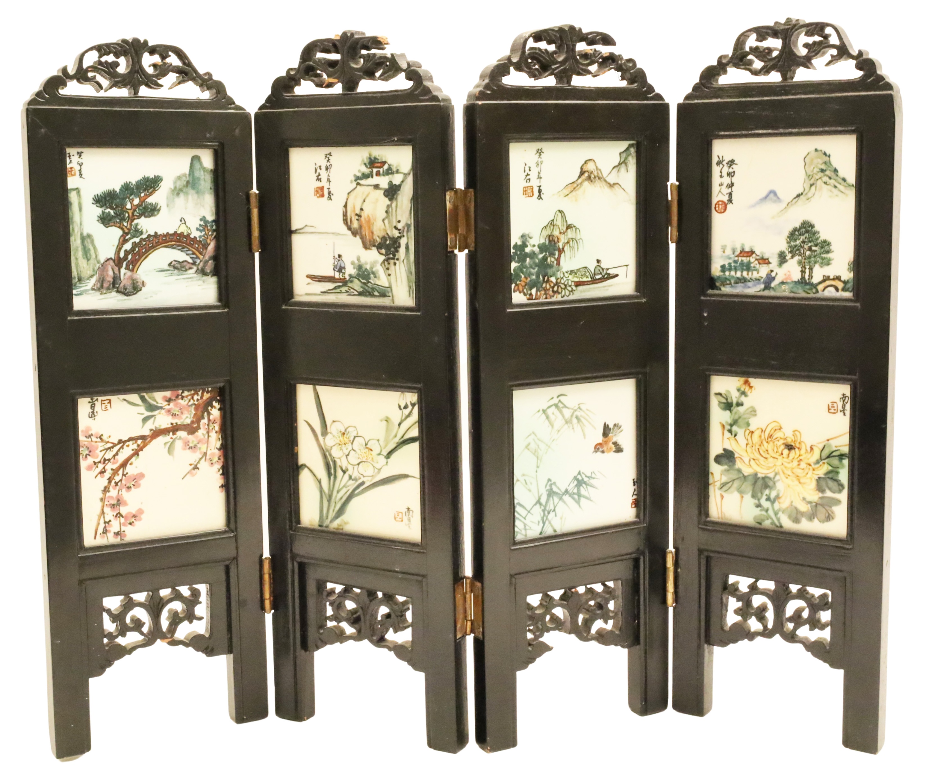 4 PANEL CHINESE PORCELAIN INLAID