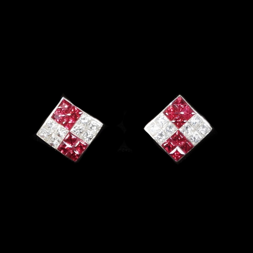 PR 18K GOLD DIAMOND RUBY EARRINGS 2f92dc