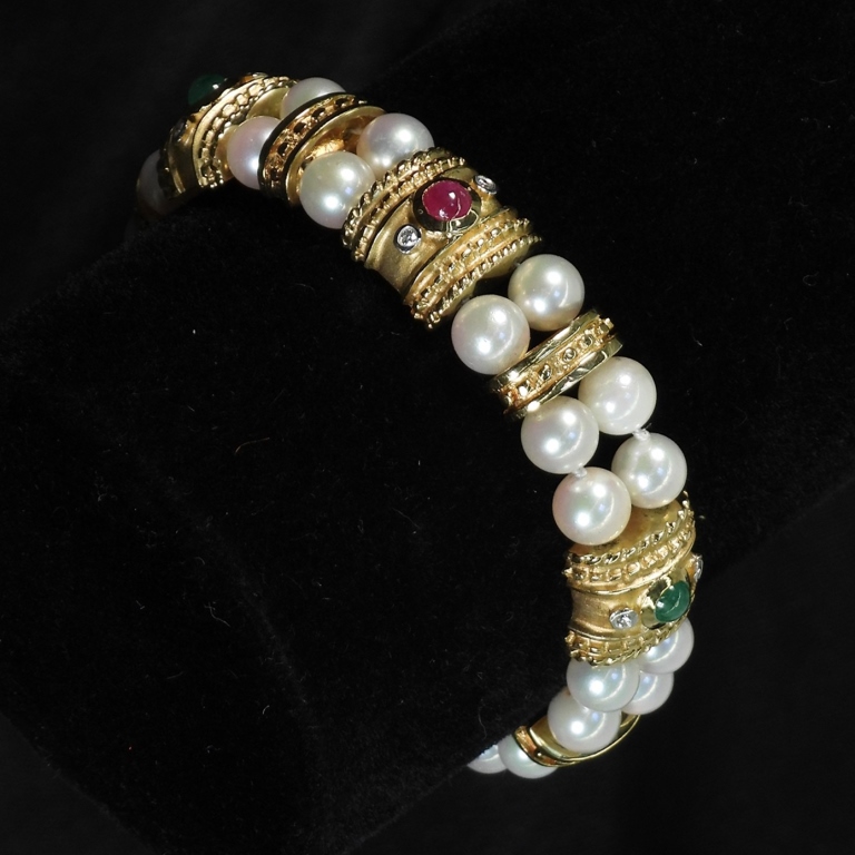 14K GOLD DIAMOND PEARL & GEMSTONE