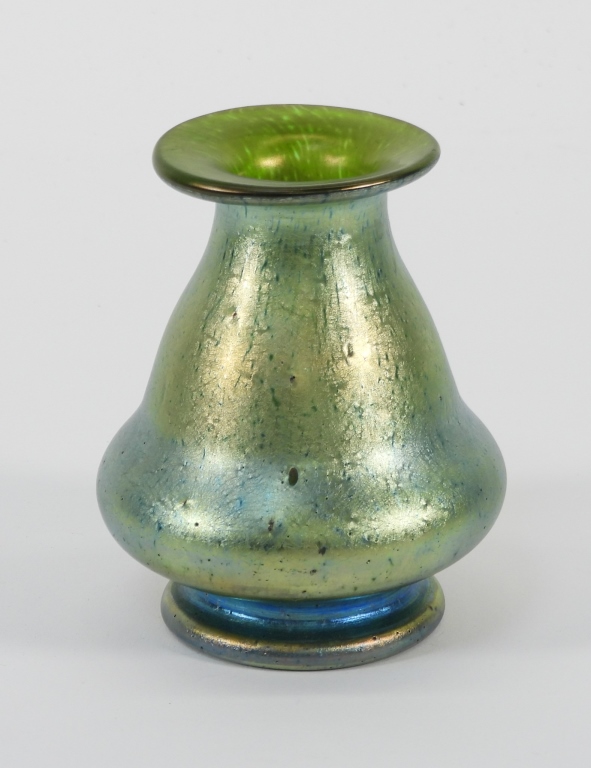 CZECH GREEN IRIDESCENT ART GLASS VASE