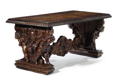 Renaissance style oak library table