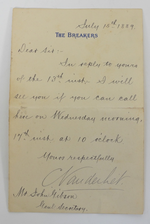 CORNELIUS VANDERBILT SIGNED LETTER