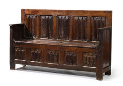 English oak linenfold carved settle