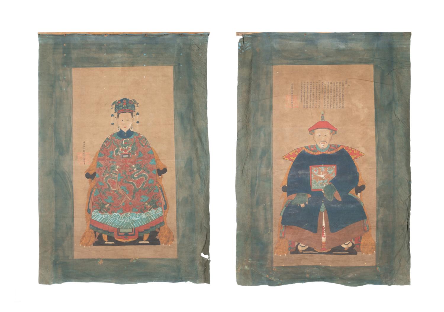 PAIR UNFRAMED CHINESE ANCESTOR