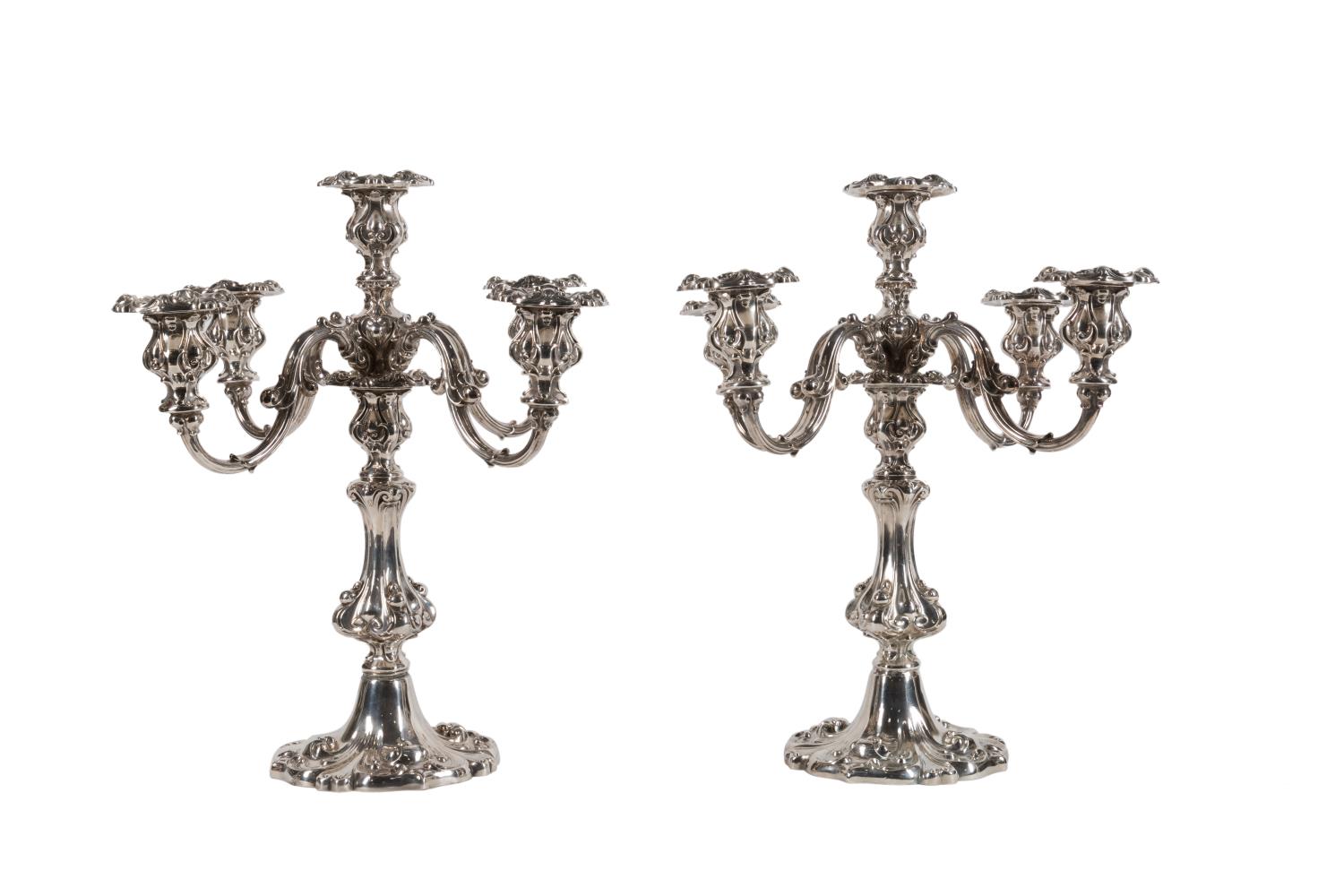 PAIR WALLACE FIVE-LIGHT SILVERPLATE