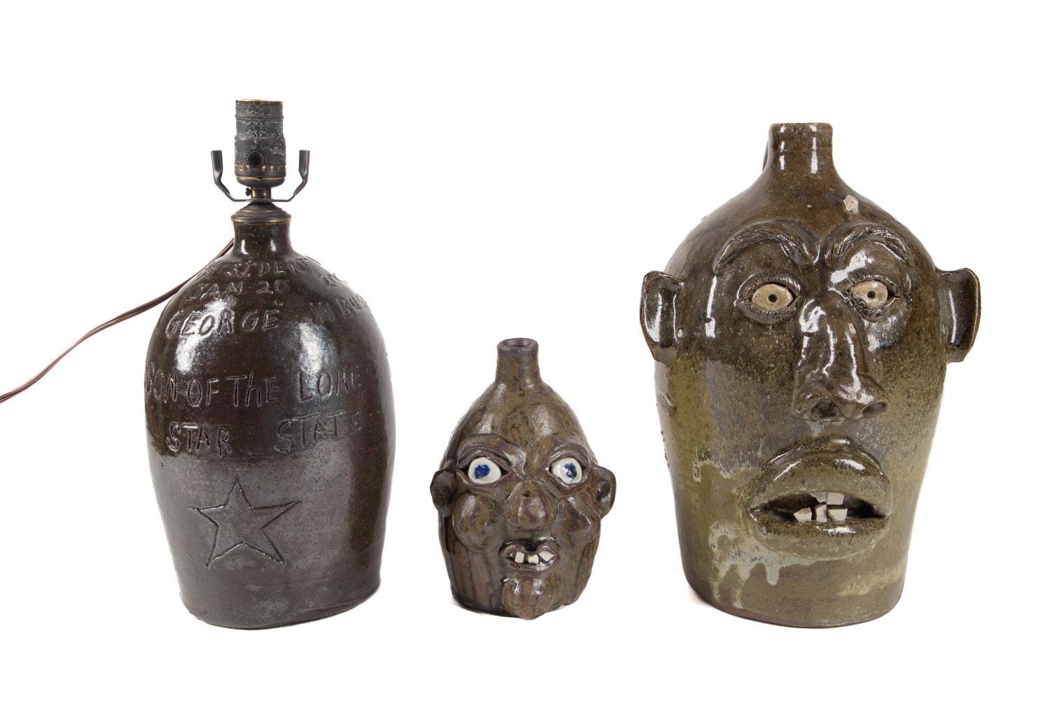 3PCS STONEWARE FACE JUGS AND AN 2f9677