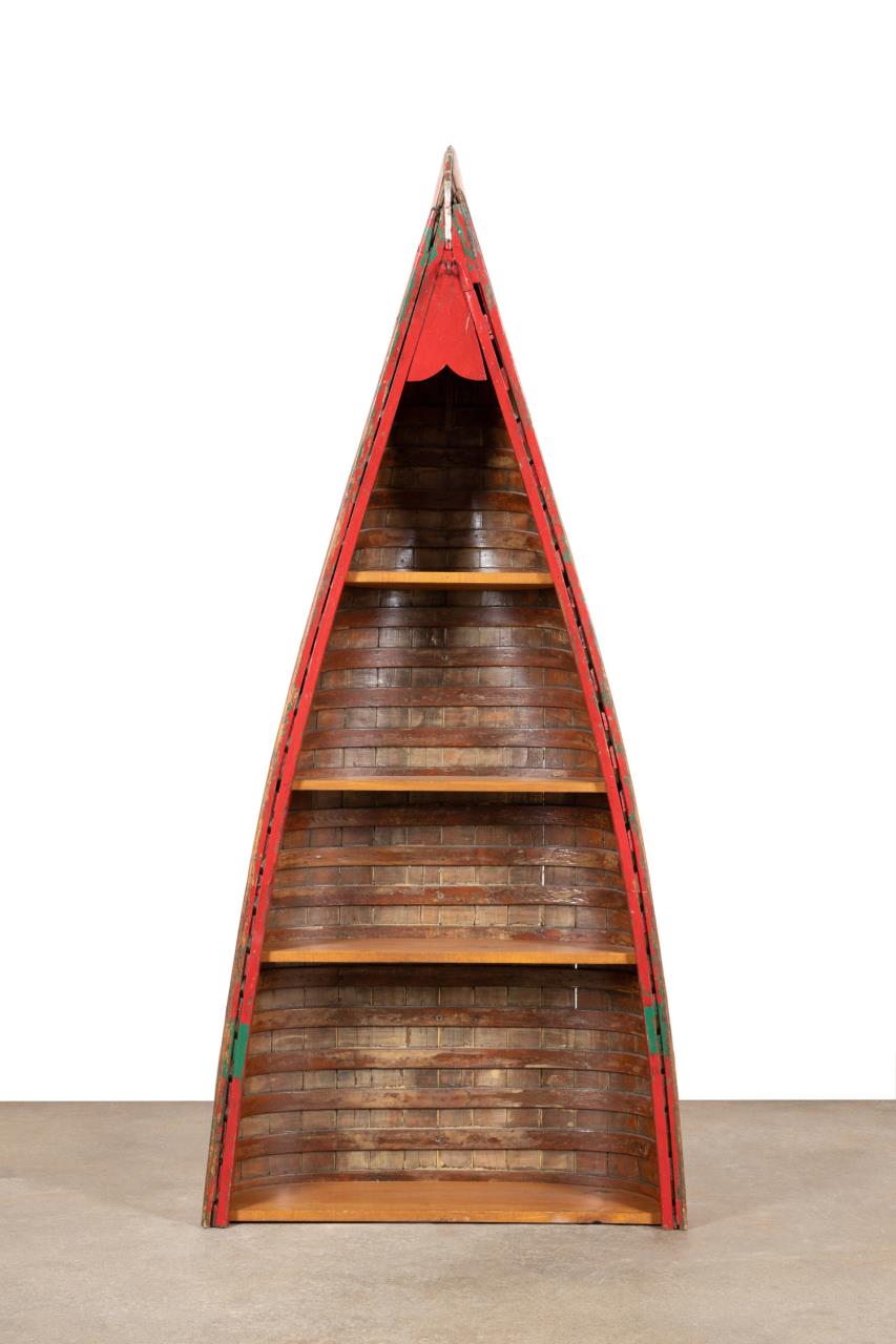 RUSTIC RED PAINTED WOODEN CANOE 2f9678