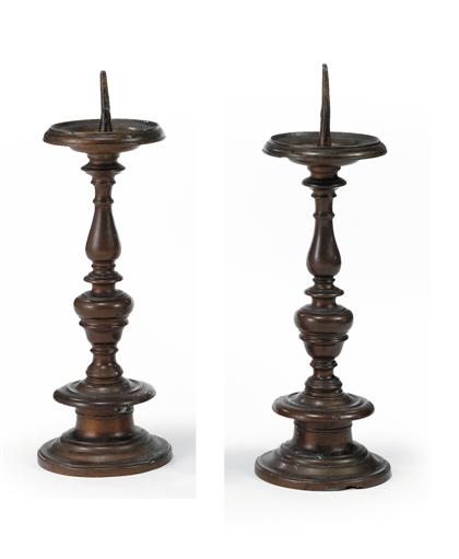 Pair of Flemish bronze pricket