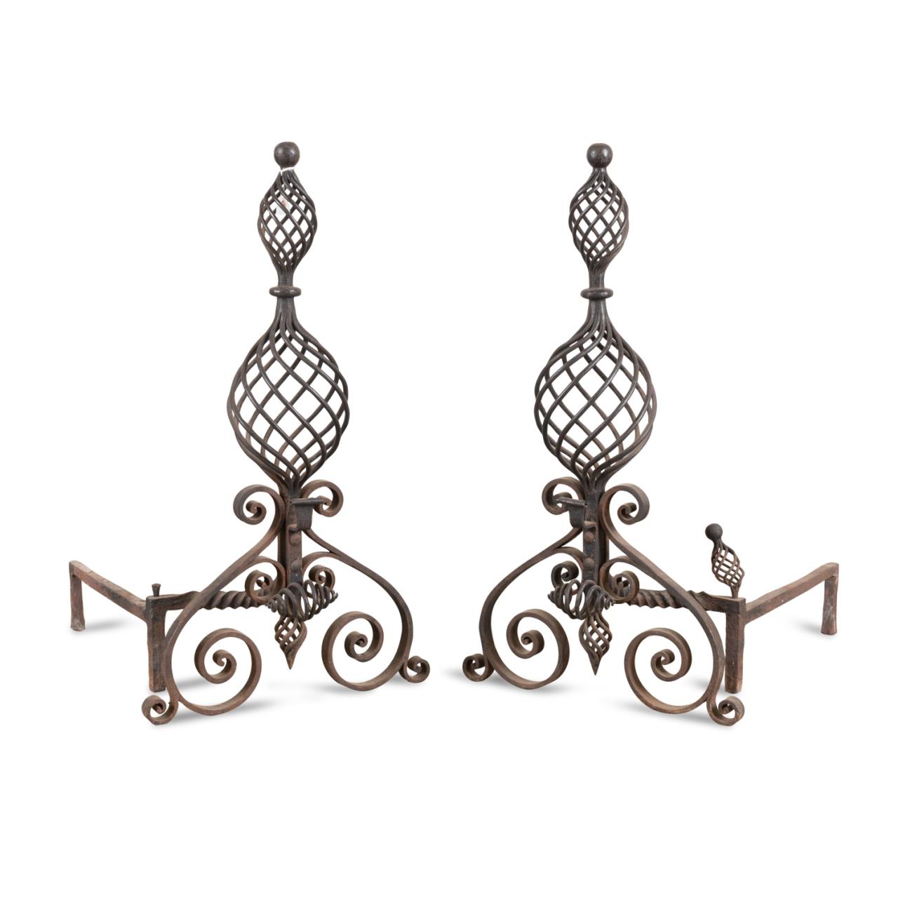 PAIR ARTS & CRAFTS IRON ANDIRONS