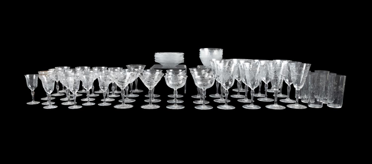 74PC ASSEMBLED FLORAL CUT GLASS