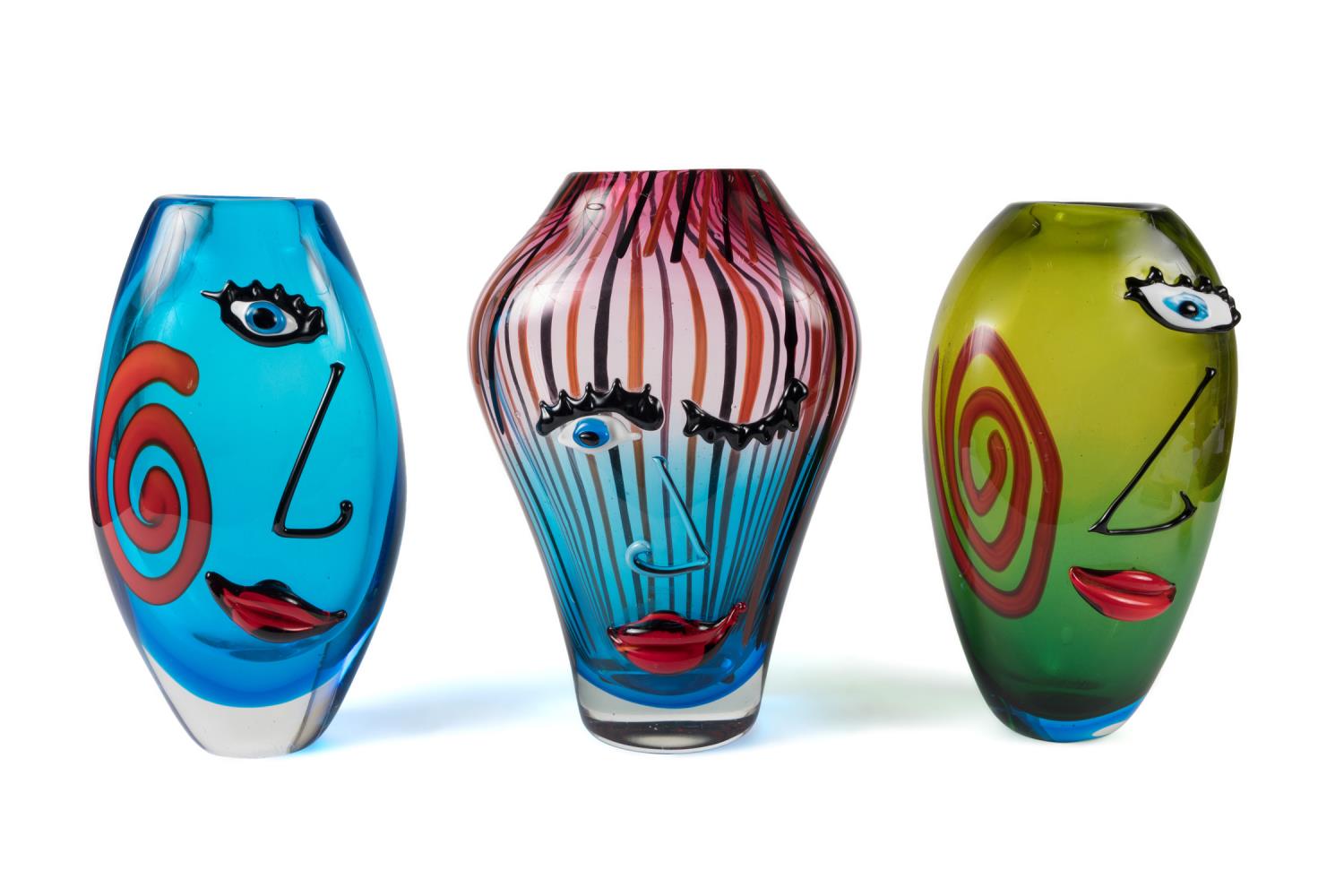 THREE SURREALIST MURANO ART GLASS