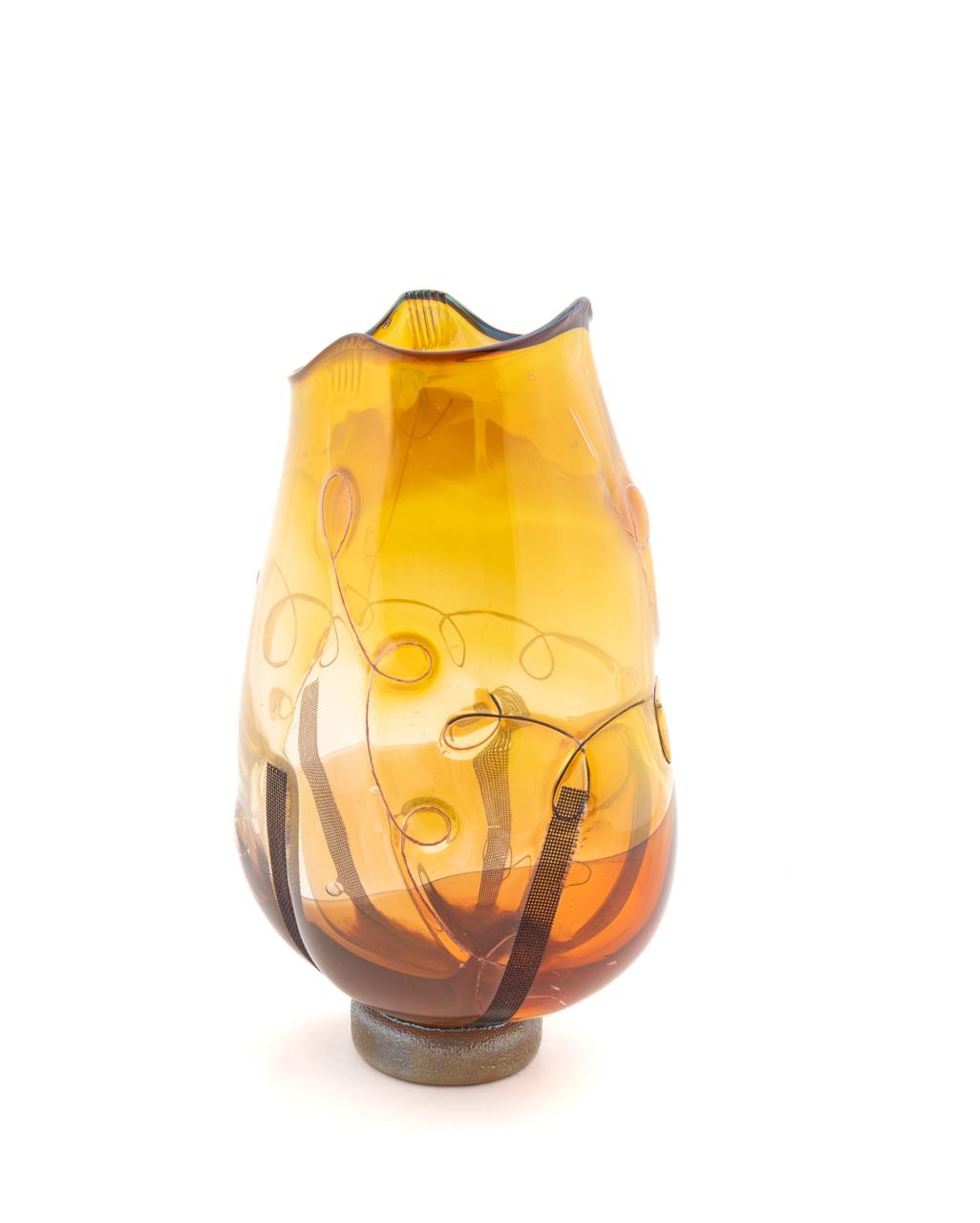 YELLOW TO ORANGE ART GLASS M/M VASE