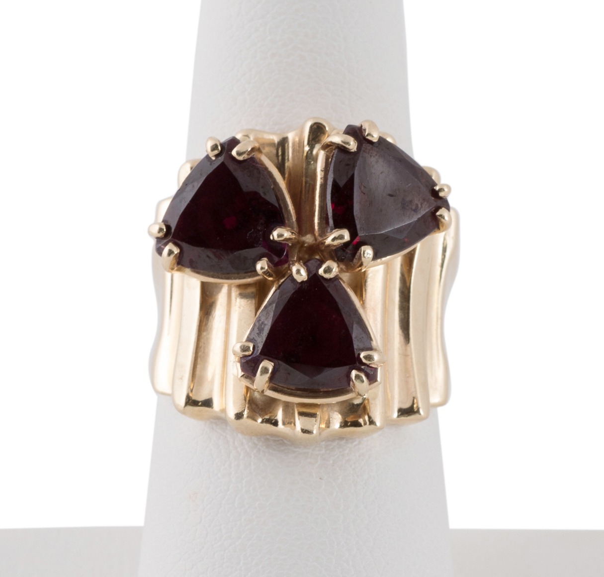 14K YELLOW GOLD & THREE GARNET