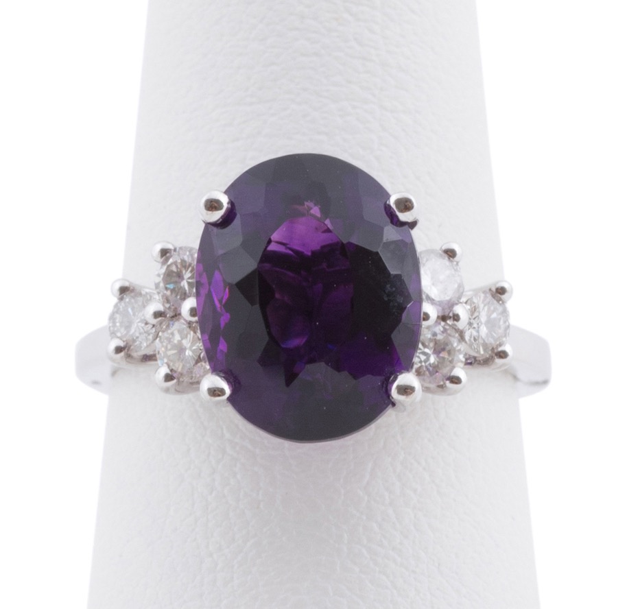 AMETHYST, DIAMOND & 14K WHITE GOLD