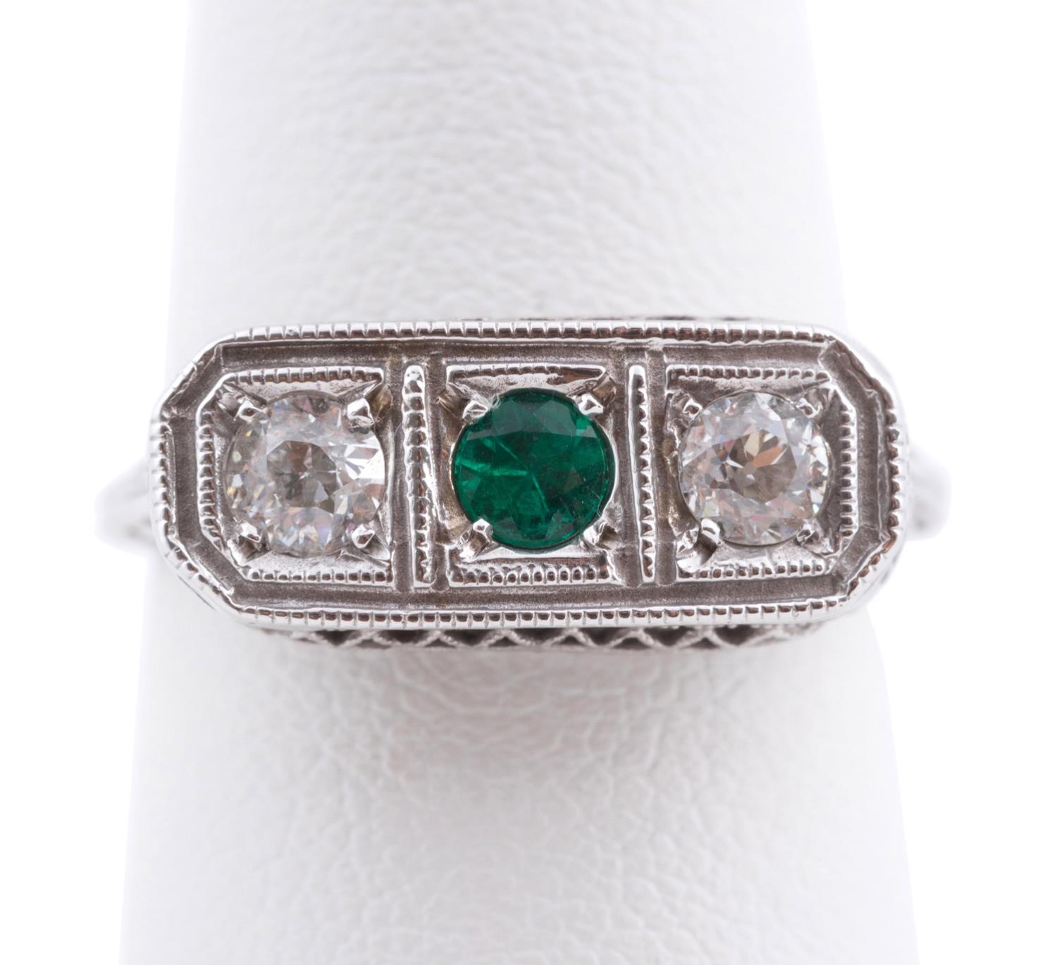 14K WHITE GOLD EMERALD DIAMOND 2f982a