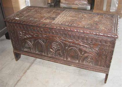 English carved oak coffer early 4c26c