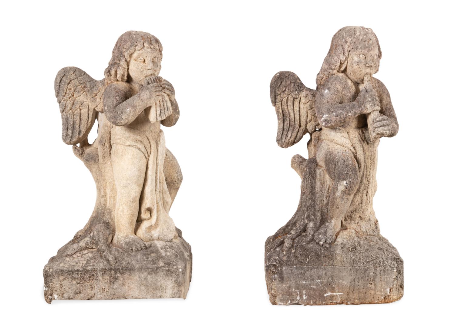 PR FRENCH CAST CONCRETE GARDEN CHERUBS,