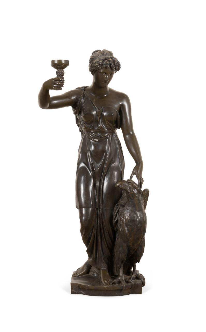 LARGE BRONZE FEMALE & EAGLE SCULPTURE,