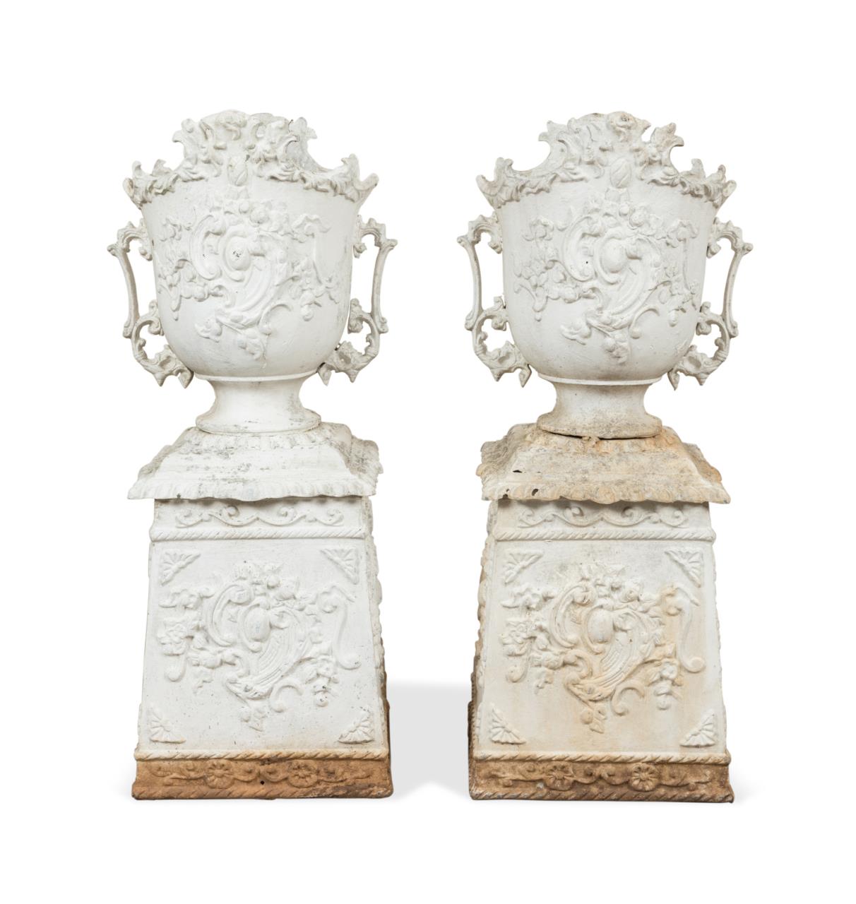 PAIR DISTRESSED PAINTED CAST ZINC