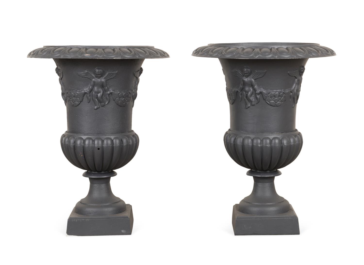 PAIR LARGE DARK PAINTED CAST IRON