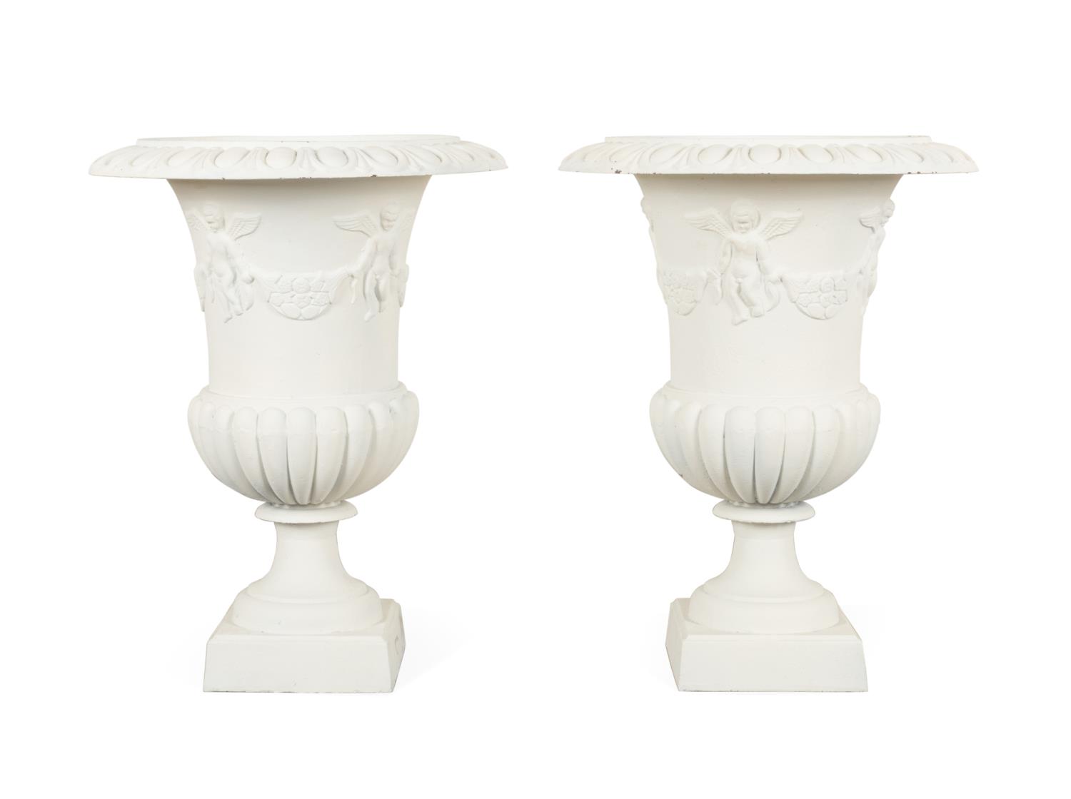 PAIR LARGE WHITE PAINTED CAST IRON