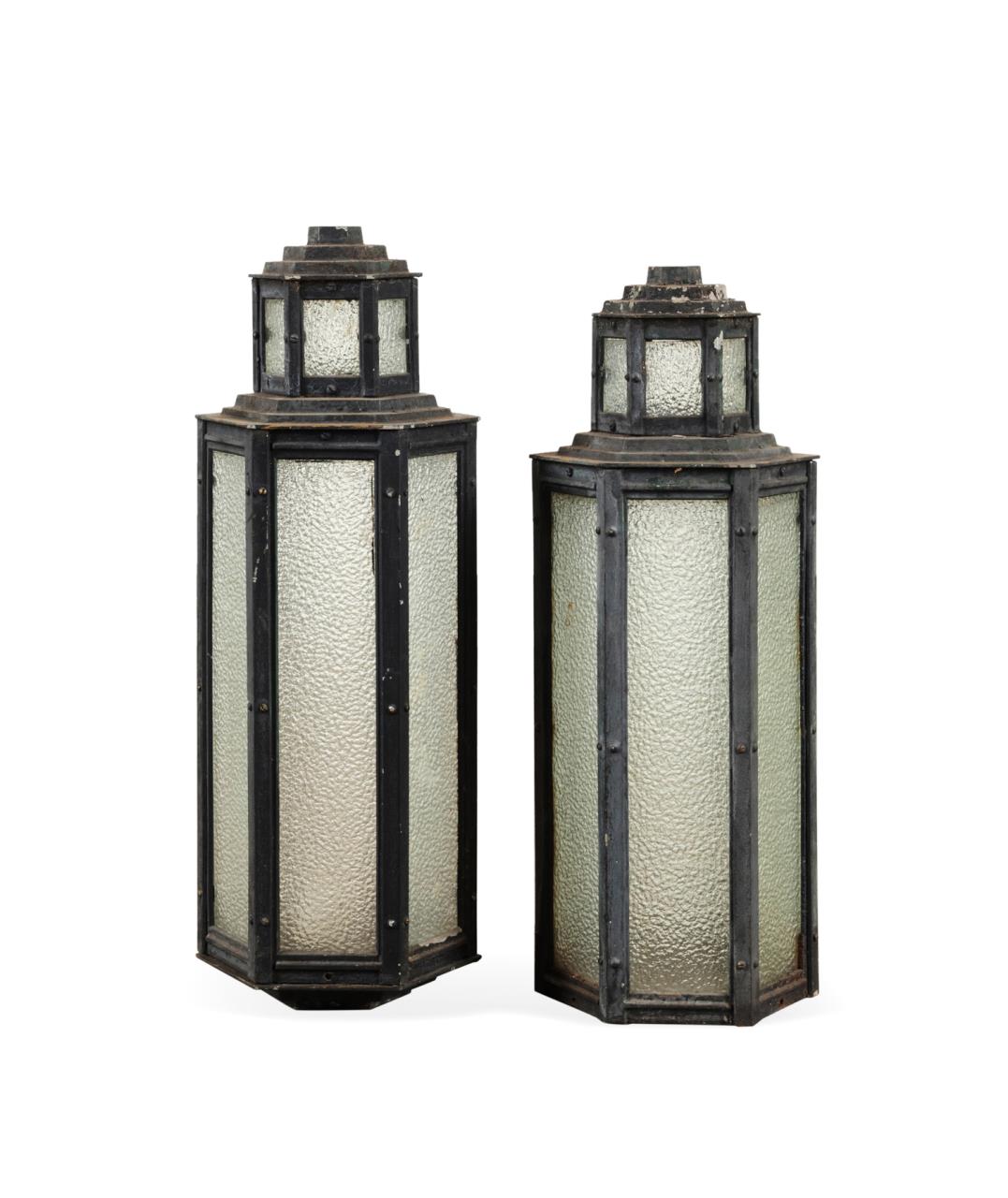 NEAR PAIR PAINTED METAL LANTERNS  2f9886