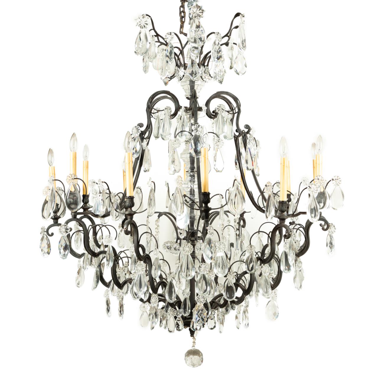 FRENCH LOUIS XV STYLE IRON & CRYSTAL