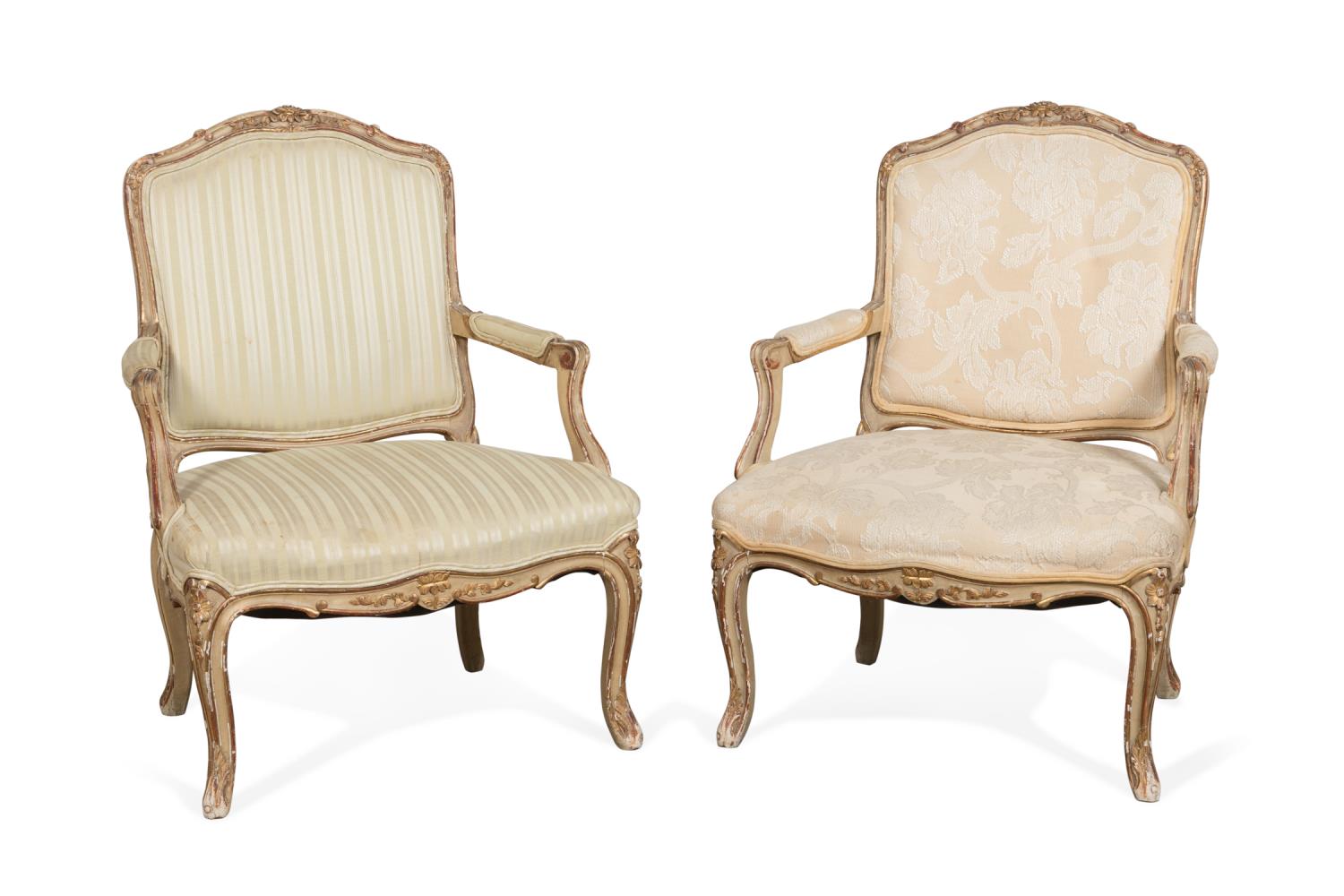 PAIR LOUIS XV STYLE PAINTED FAUTEUILS