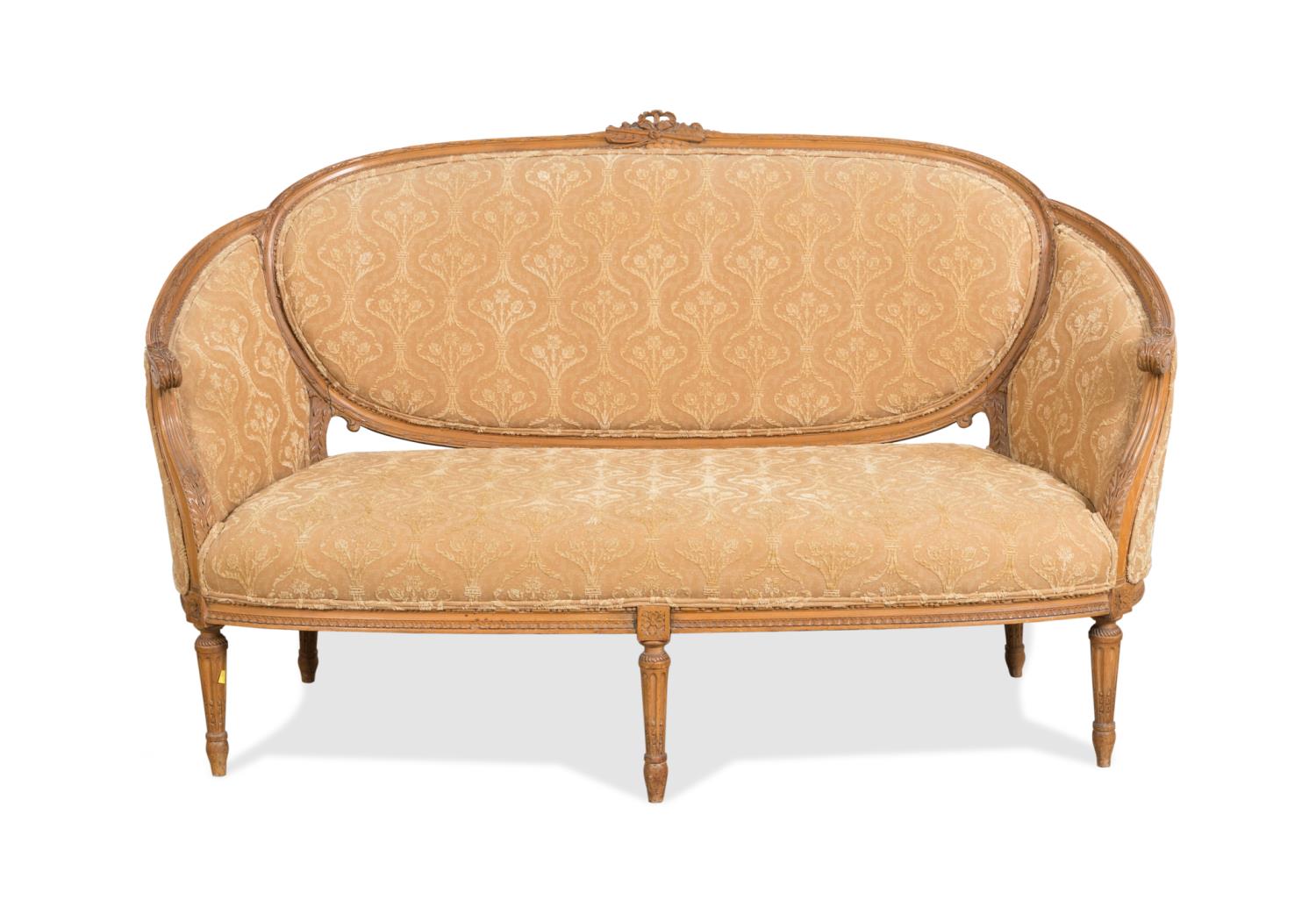 FRENCH LOUIS XVI STYLE CORAL UPHOLSTERED 2f9901