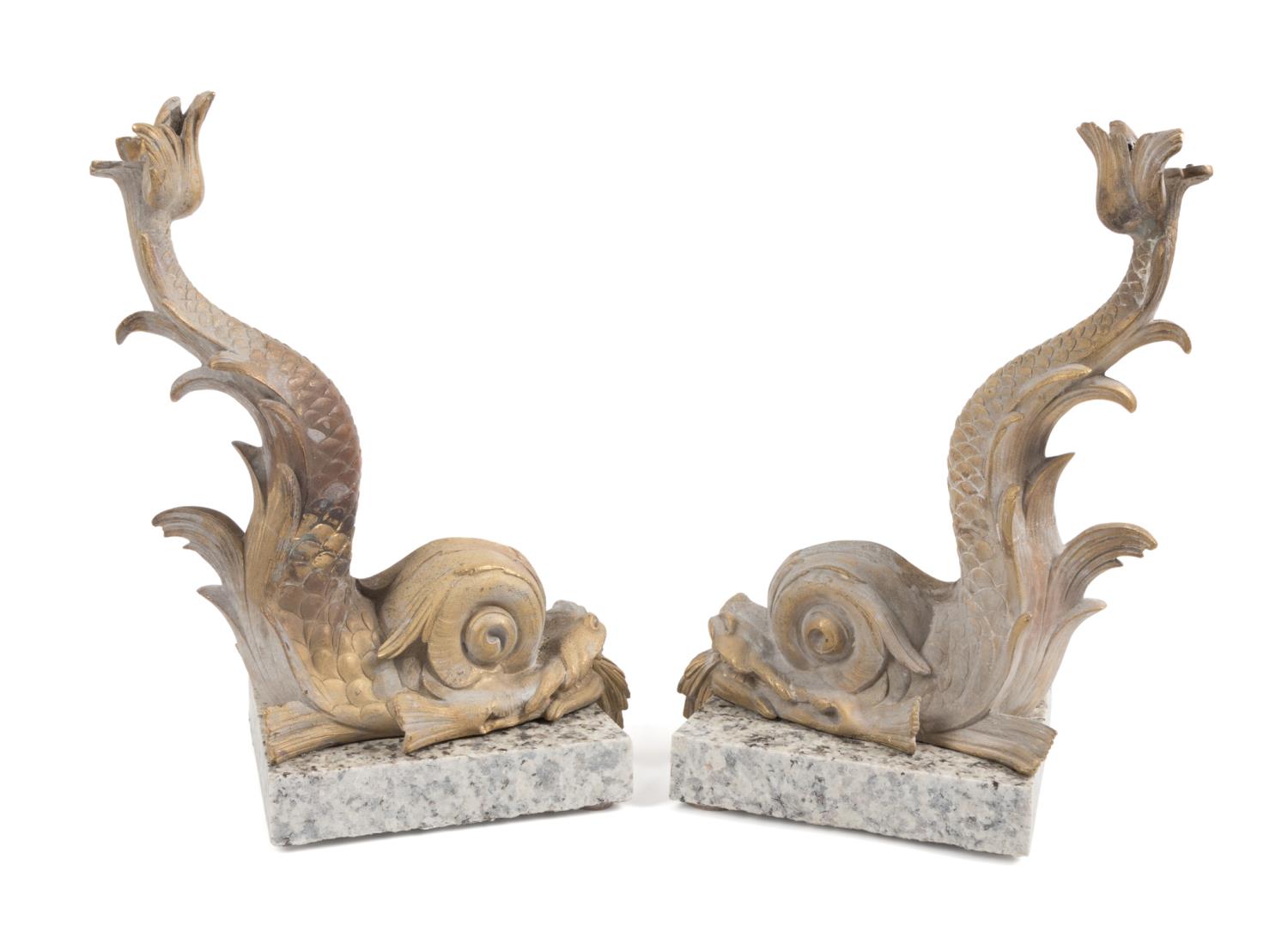 PAIR GILT BRONZE ANTIQUE DOLPHINS  2f9959