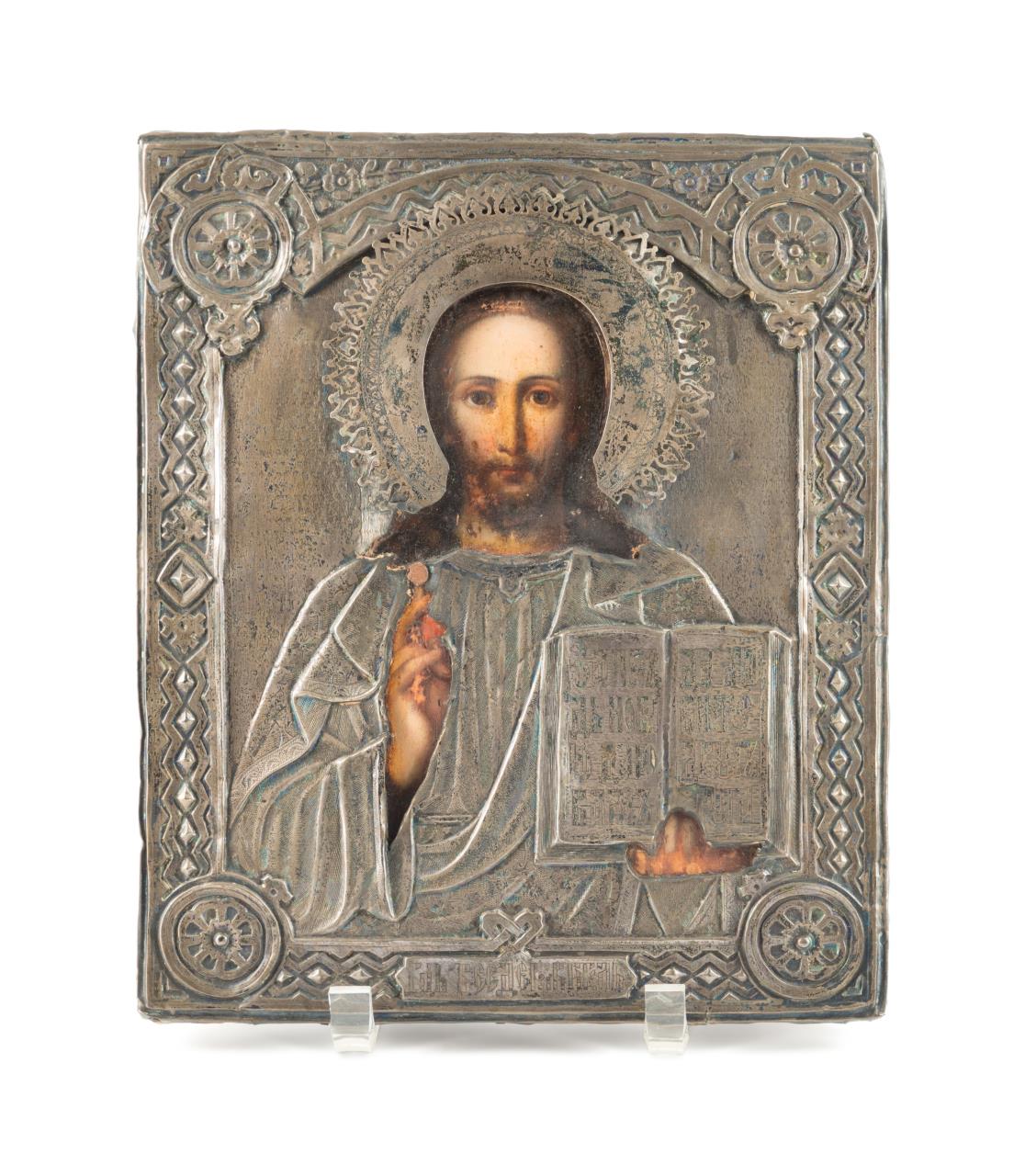 CHRIST PANTOCRATOR ICON WITH SILVER
