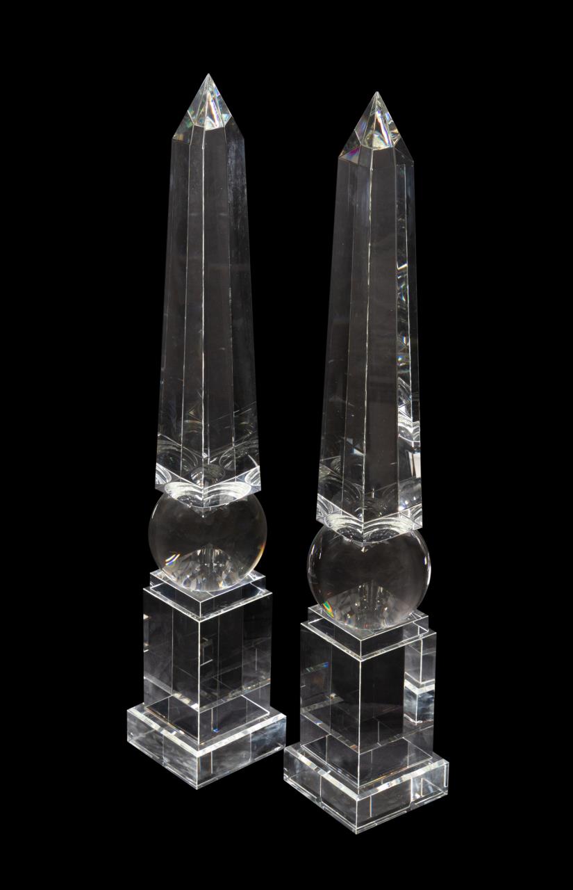 PAIR LARGE COLORLESS GLASS OBELISKS 2f9a32