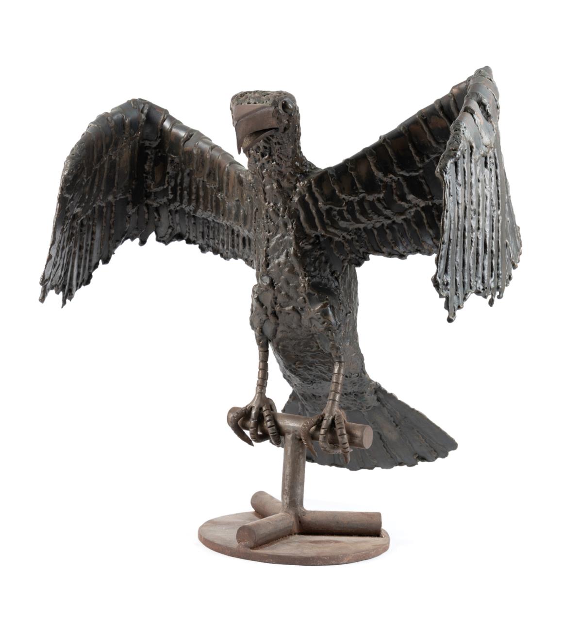 LARGE BRUTALIST IRON EAGLE SCULPTURE,